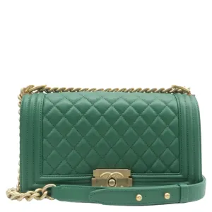 CHANEL Boy Medium Flap Quilted Leather Shoulder Bag Green