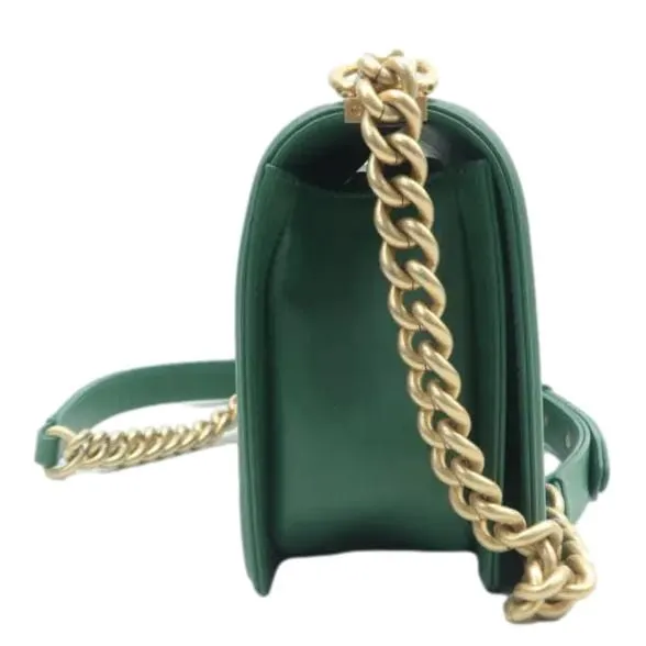 CHANEL Boy Medium Flap Quilted Leather Shoulder Bag Green