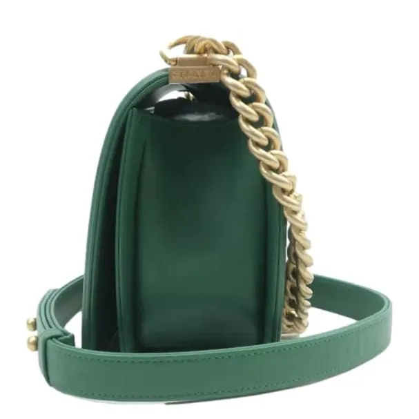 CHANEL Boy Medium Flap Quilted Leather Shoulder Bag Green