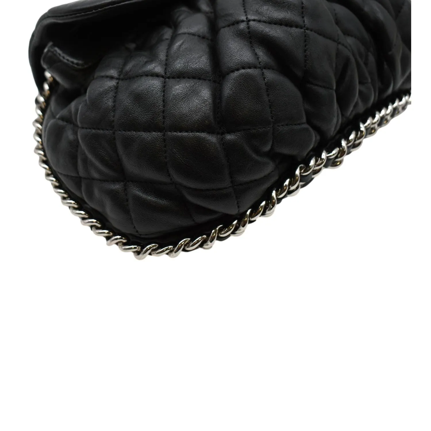 CHANEL CC Chain Around Flap Quilted Leather Crossbody Bag Black