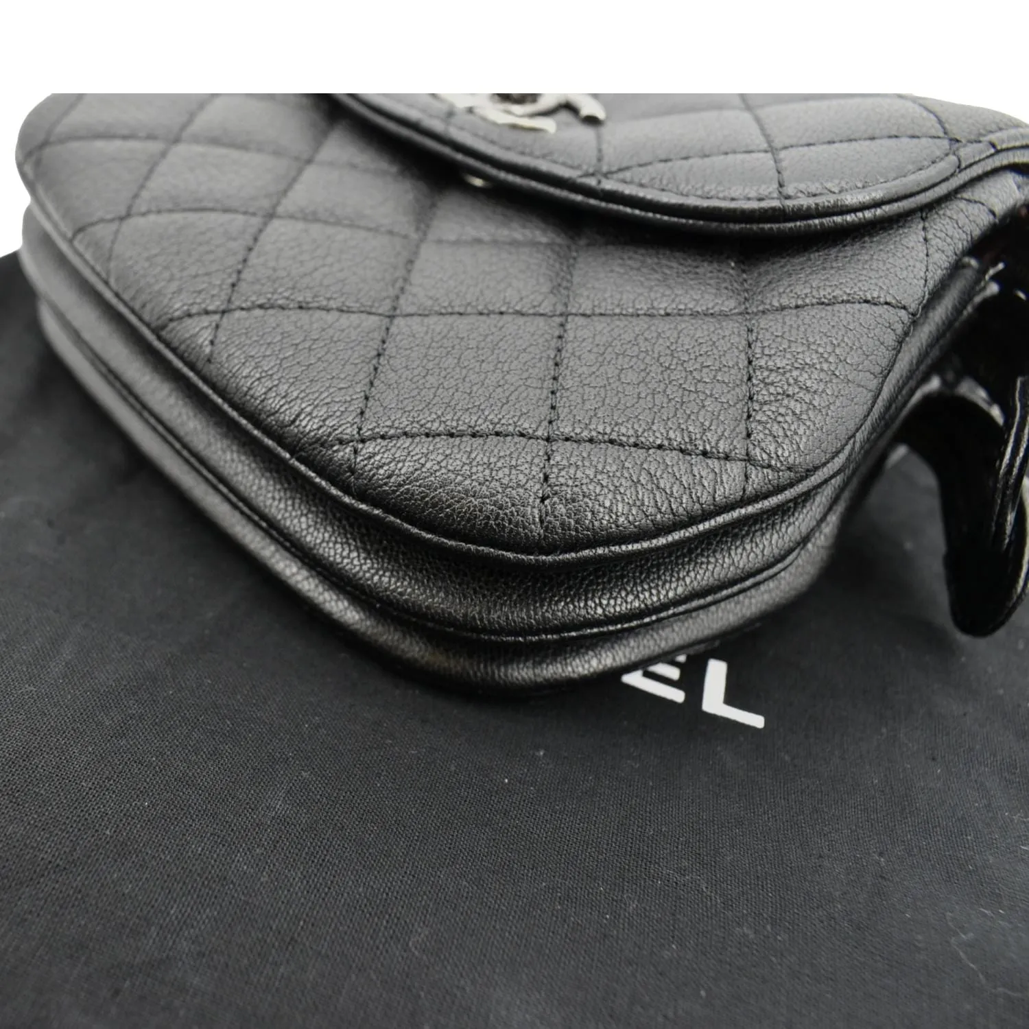 CHANEL CC Waiter Flap Goatskin Leather Crossbody Bag Black