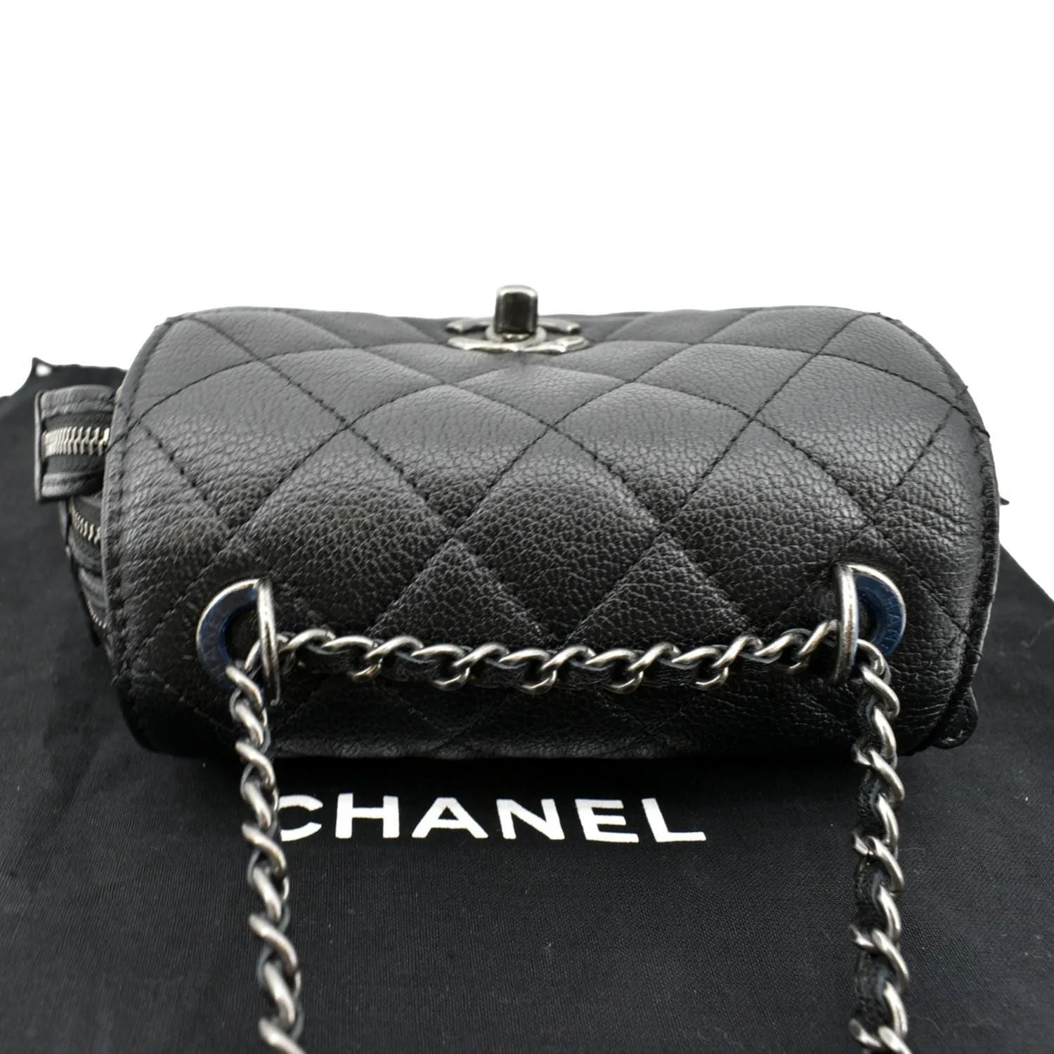 CHANEL CC Waiter Flap Goatskin Leather Crossbody Bag Black