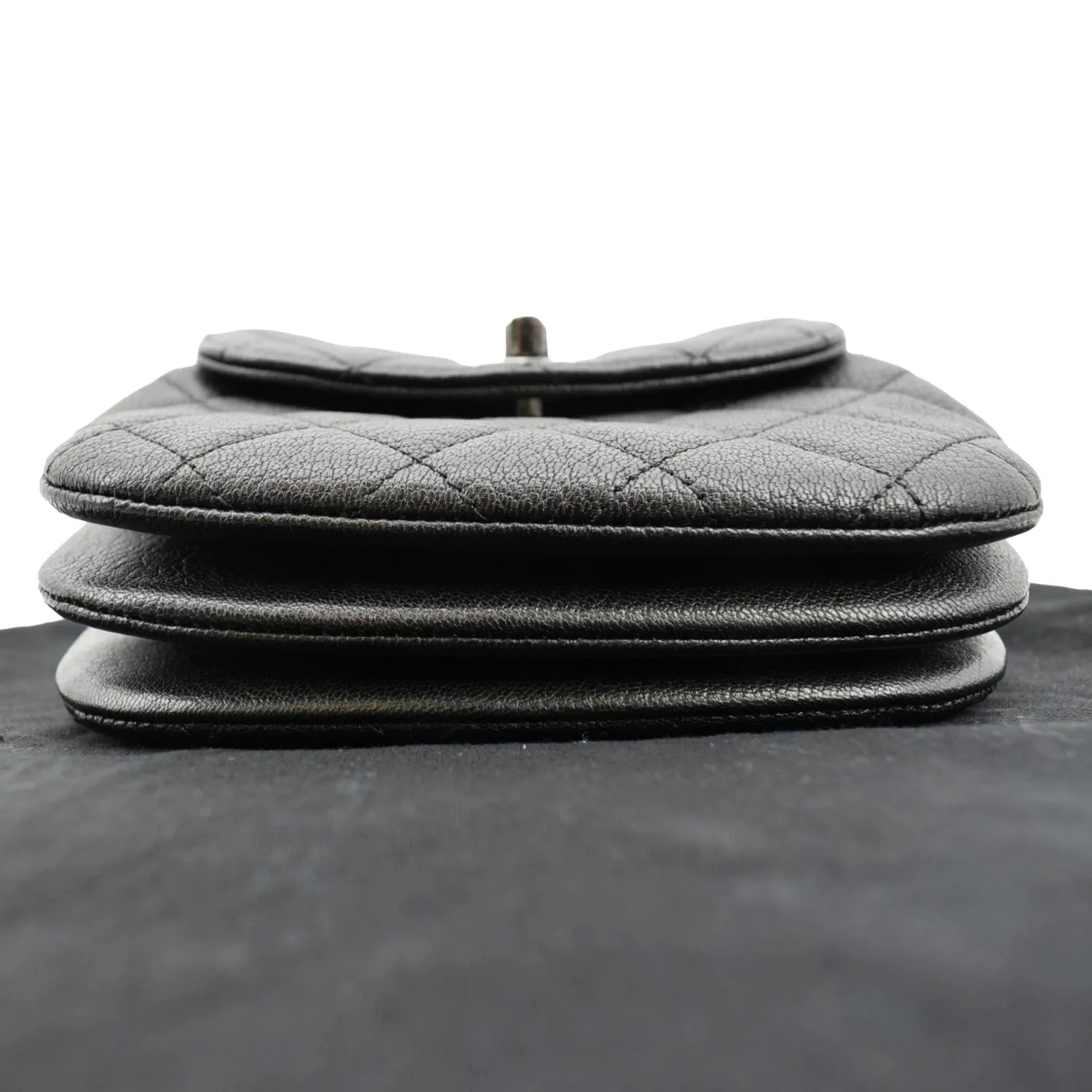 CHANEL CC Waiter Flap Goatskin Leather Crossbody Bag Black
