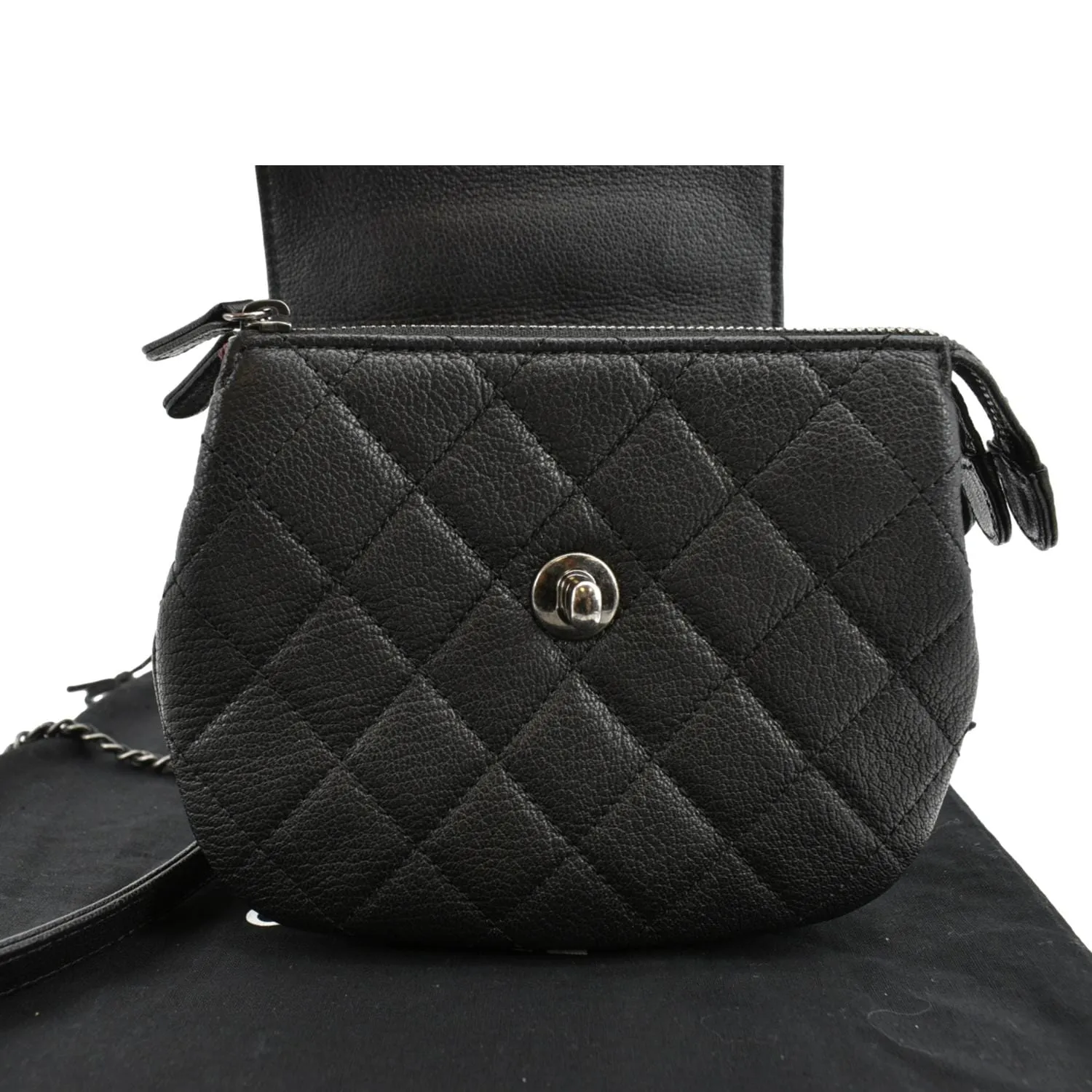 CHANEL CC Waiter Flap Goatskin Leather Crossbody Bag Black