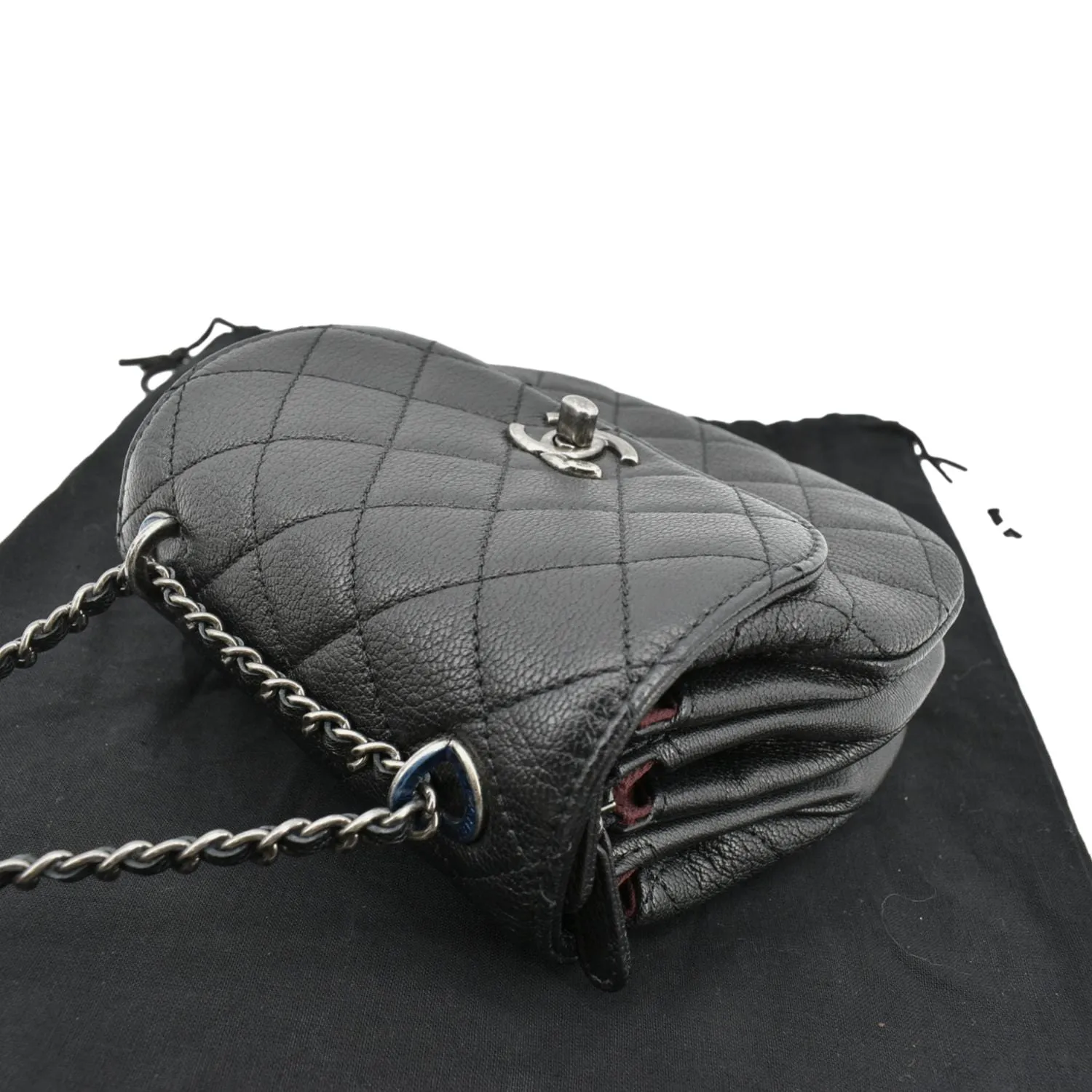 CHANEL CC Waiter Flap Goatskin Leather Crossbody Bag Black