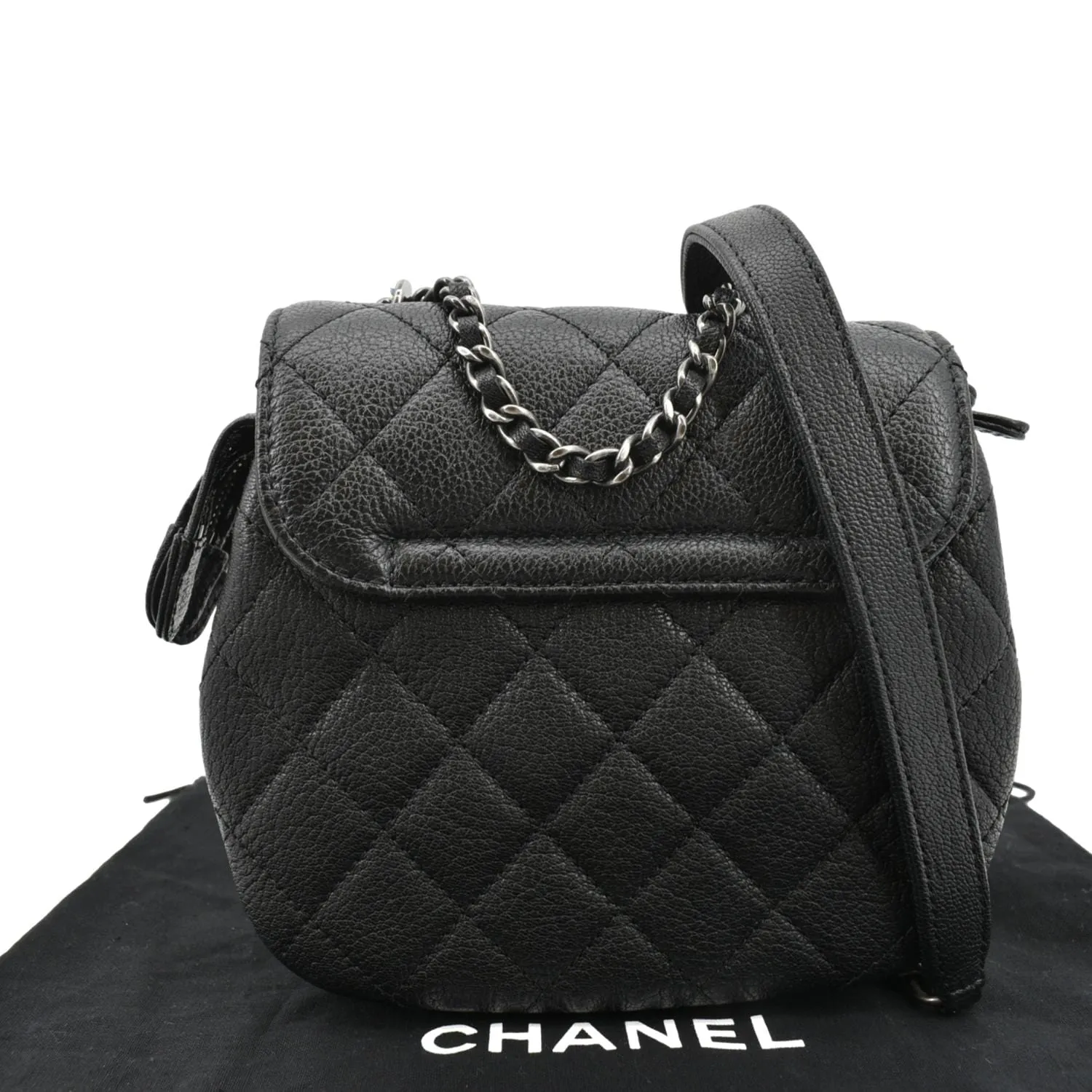 CHANEL CC Waiter Flap Goatskin Leather Crossbody Bag Black
