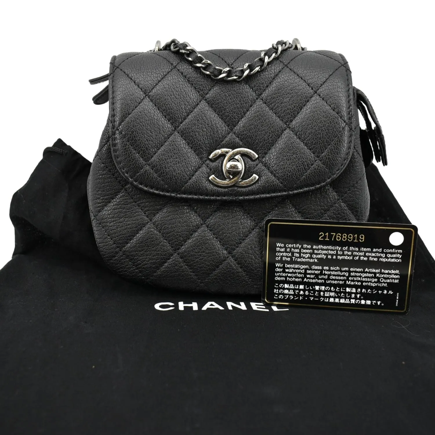 CHANEL CC Waiter Flap Goatskin Leather Crossbody Bag Black
