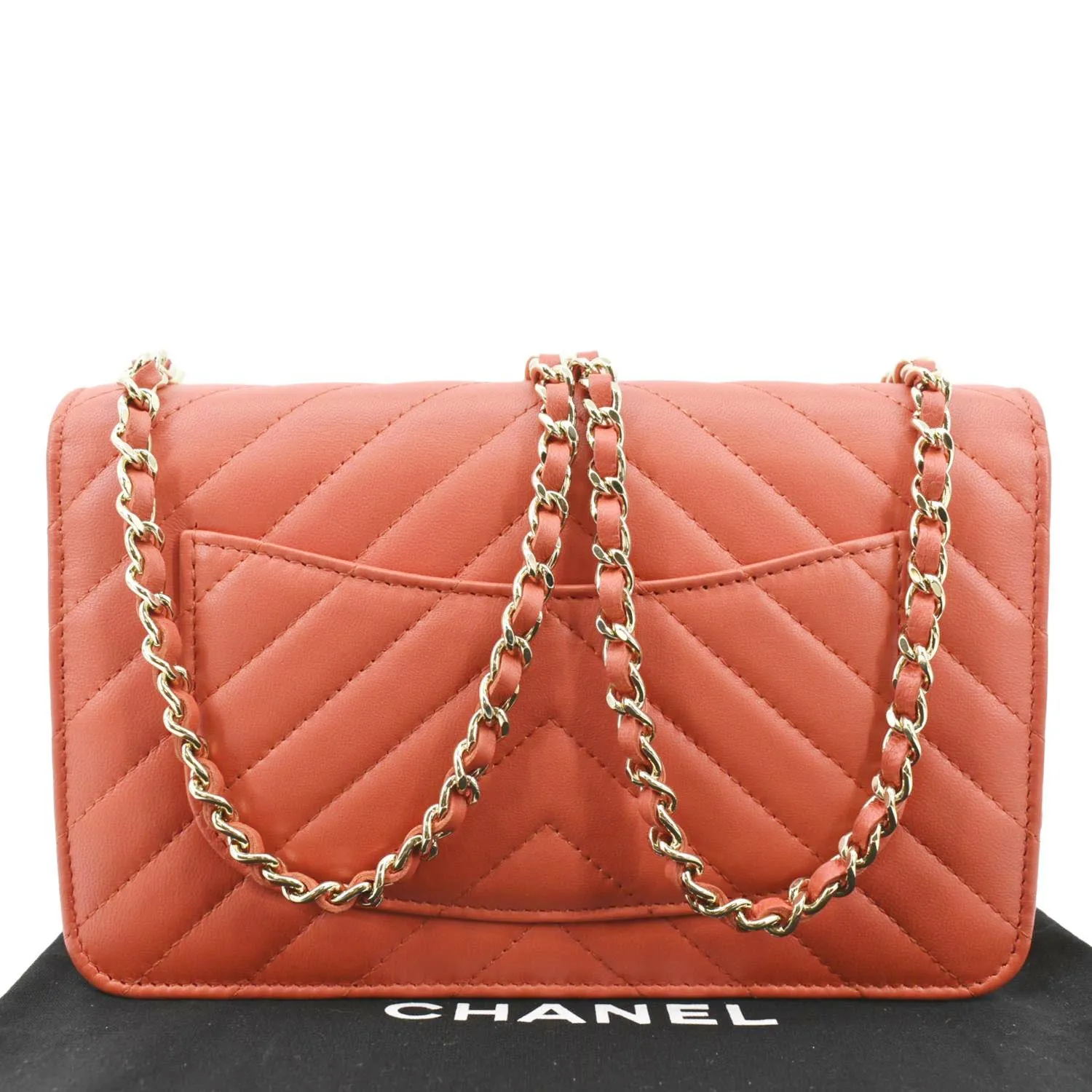CHANEL CC WOC Chevron Leather Wallet On Chain Crossbody Bag Red