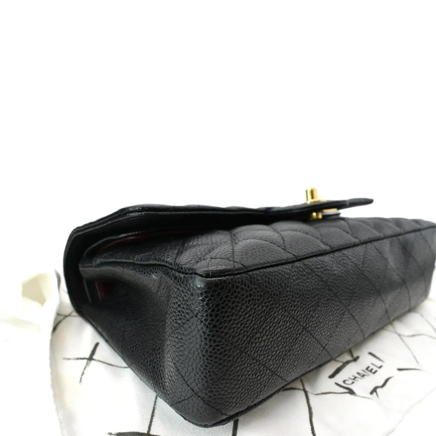 CHANEL Classic Double Flap Medium Caviar Leather Shoulder Bag Black