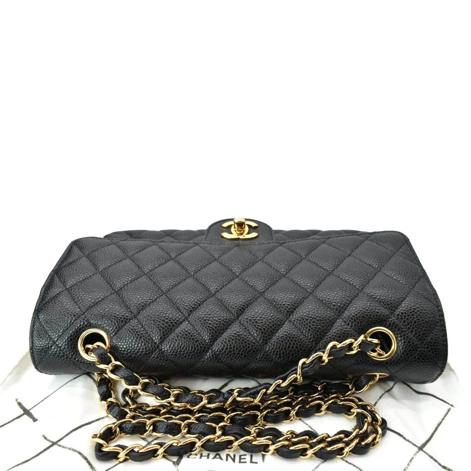 CHANEL Classic Double Flap Medium Caviar Leather Shoulder Bag Black
