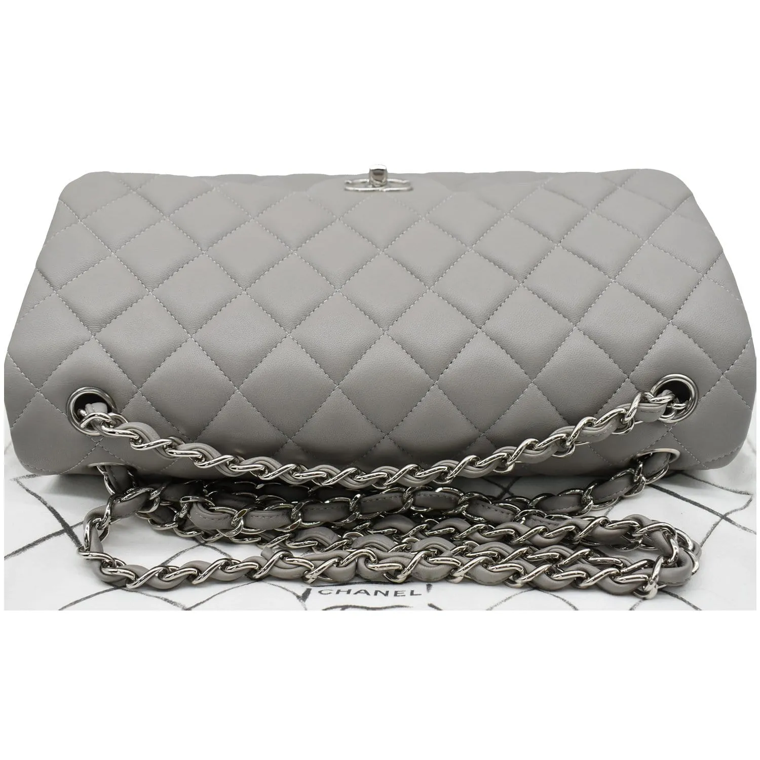 CHANEL Classic Jumbo Double Flap Lambskin Leather Shoulder Bag Grey