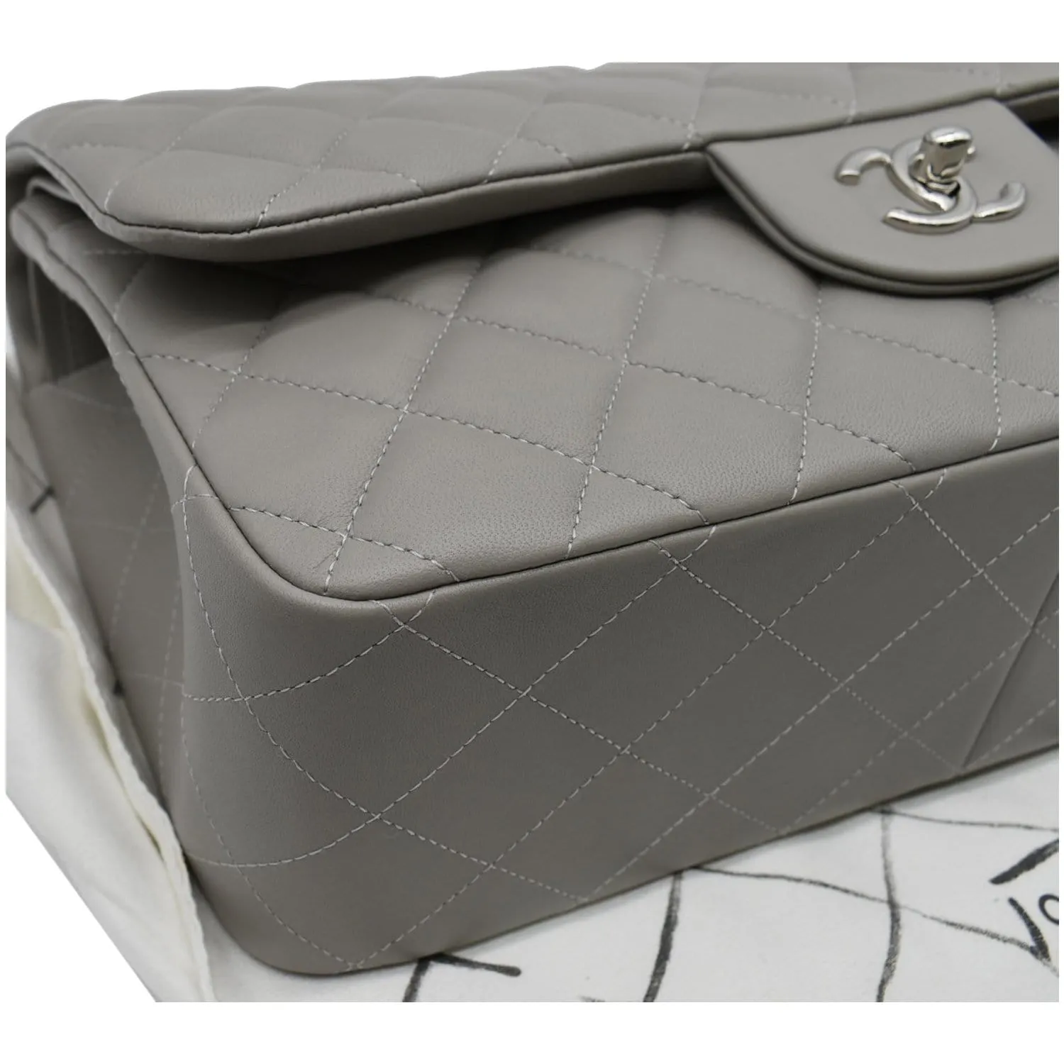 CHANEL Classic Jumbo Double Flap Lambskin Leather Shoulder Bag Grey