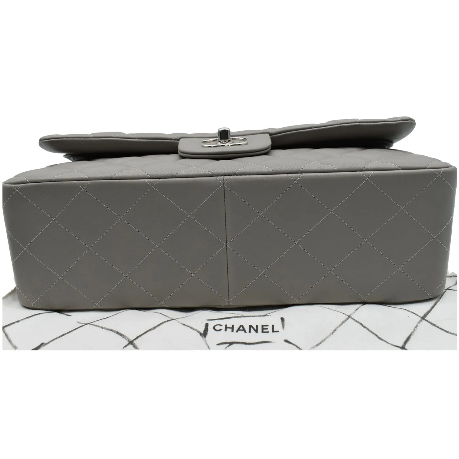 CHANEL Classic Jumbo Double Flap Lambskin Leather Shoulder Bag Grey