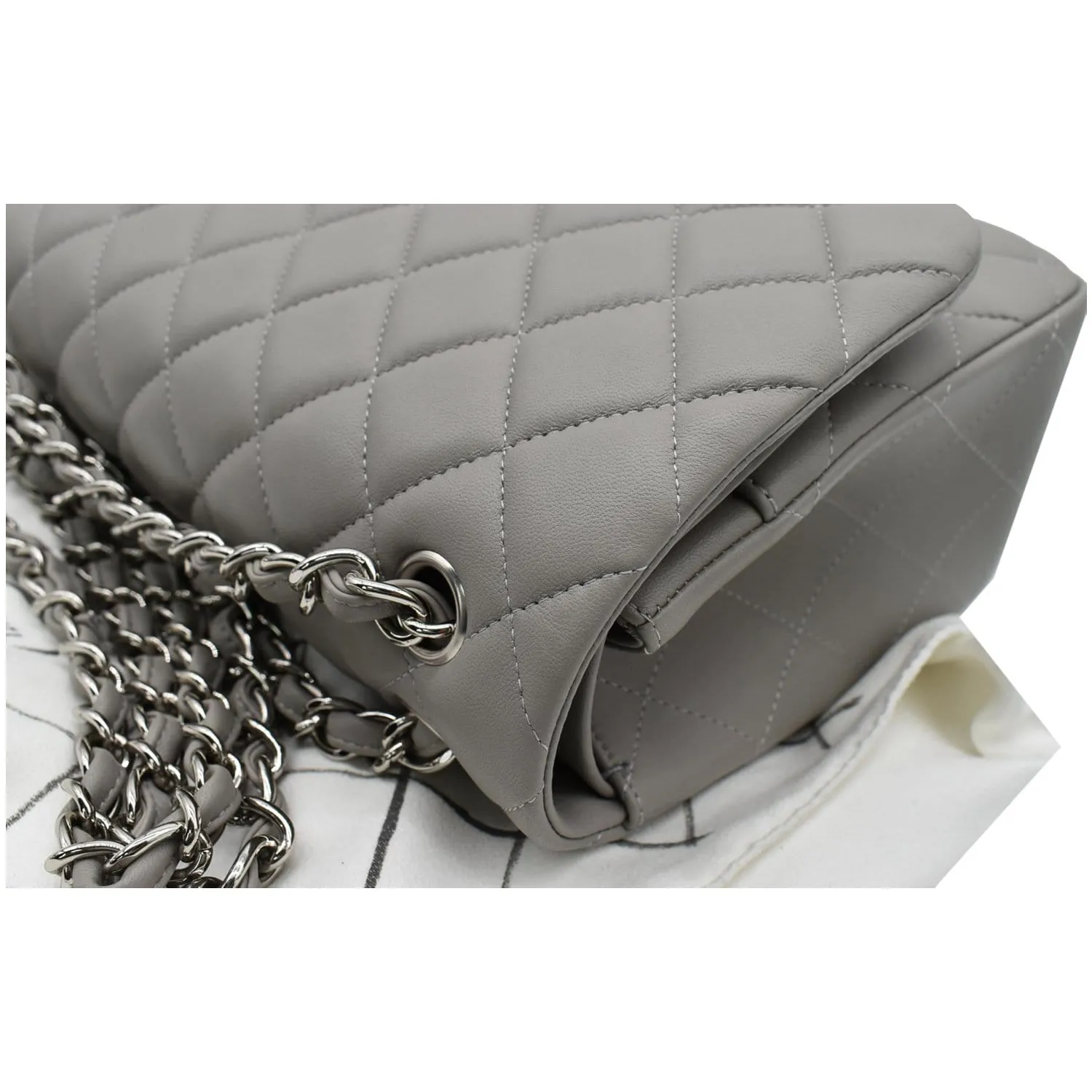 CHANEL Classic Jumbo Double Flap Lambskin Leather Shoulder Bag Grey