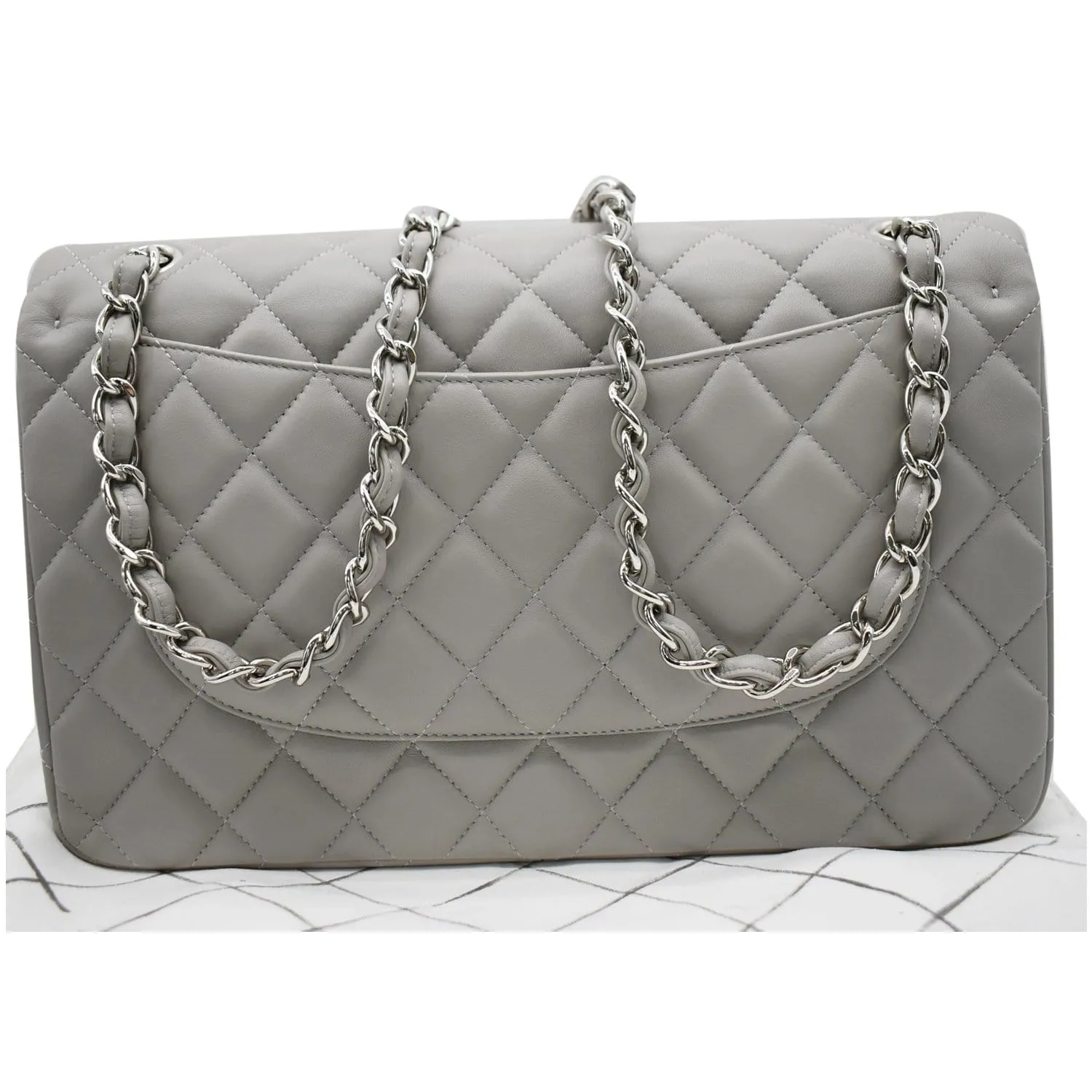 CHANEL Classic Jumbo Double Flap Lambskin Leather Shoulder Bag Grey