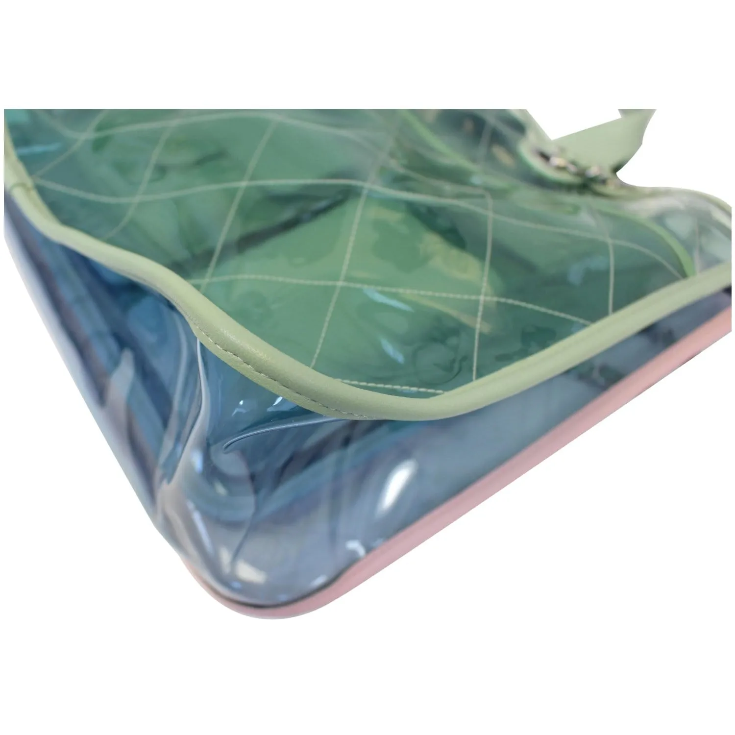 CHANEL Coco Splash Medium Lambskin PVC Quilted Shopping Bag Blue Green