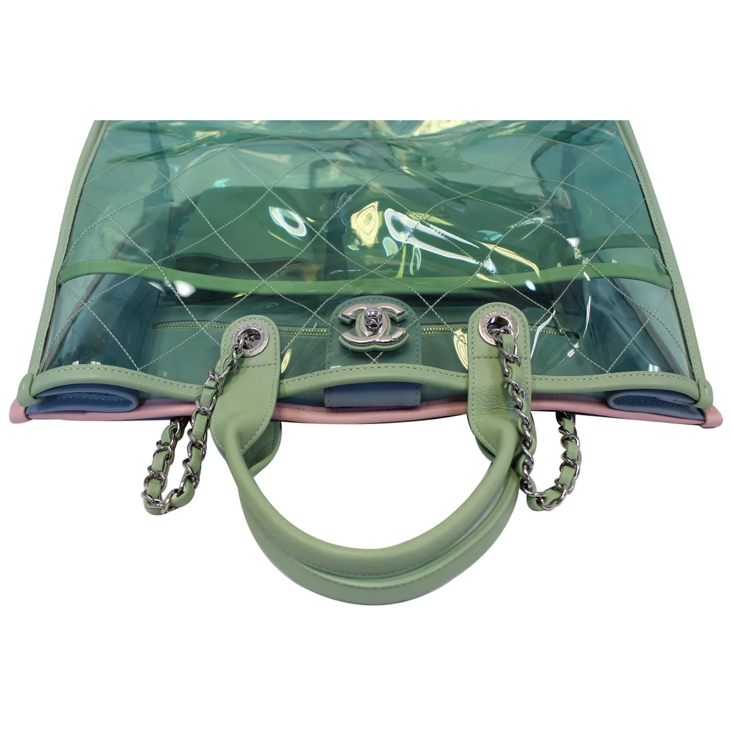 CHANEL Coco Splash Medium Lambskin PVC Quilted Shopping Bag Blue Green