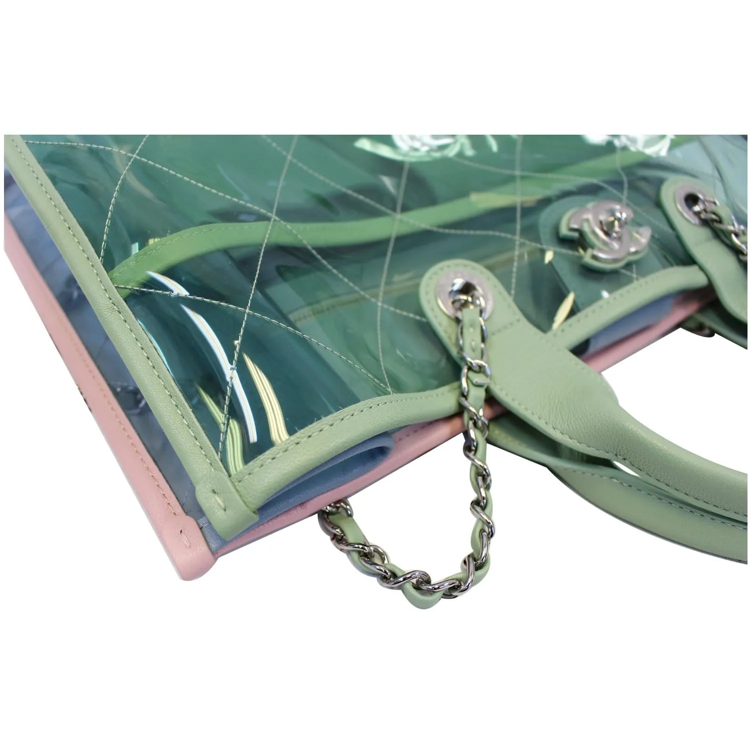 CHANEL Coco Splash Medium Lambskin PVC Quilted Shopping Bag Blue Green