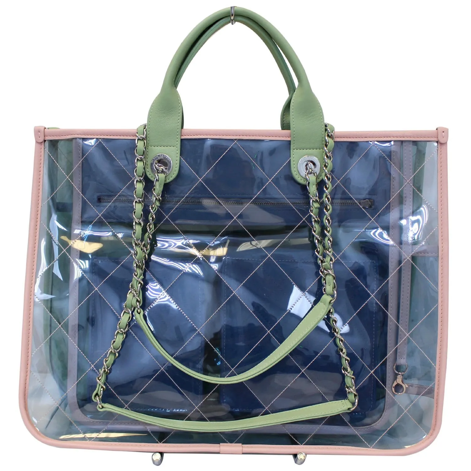 CHANEL Coco Splash Medium Lambskin PVC Quilted Shopping Bag Blue Green