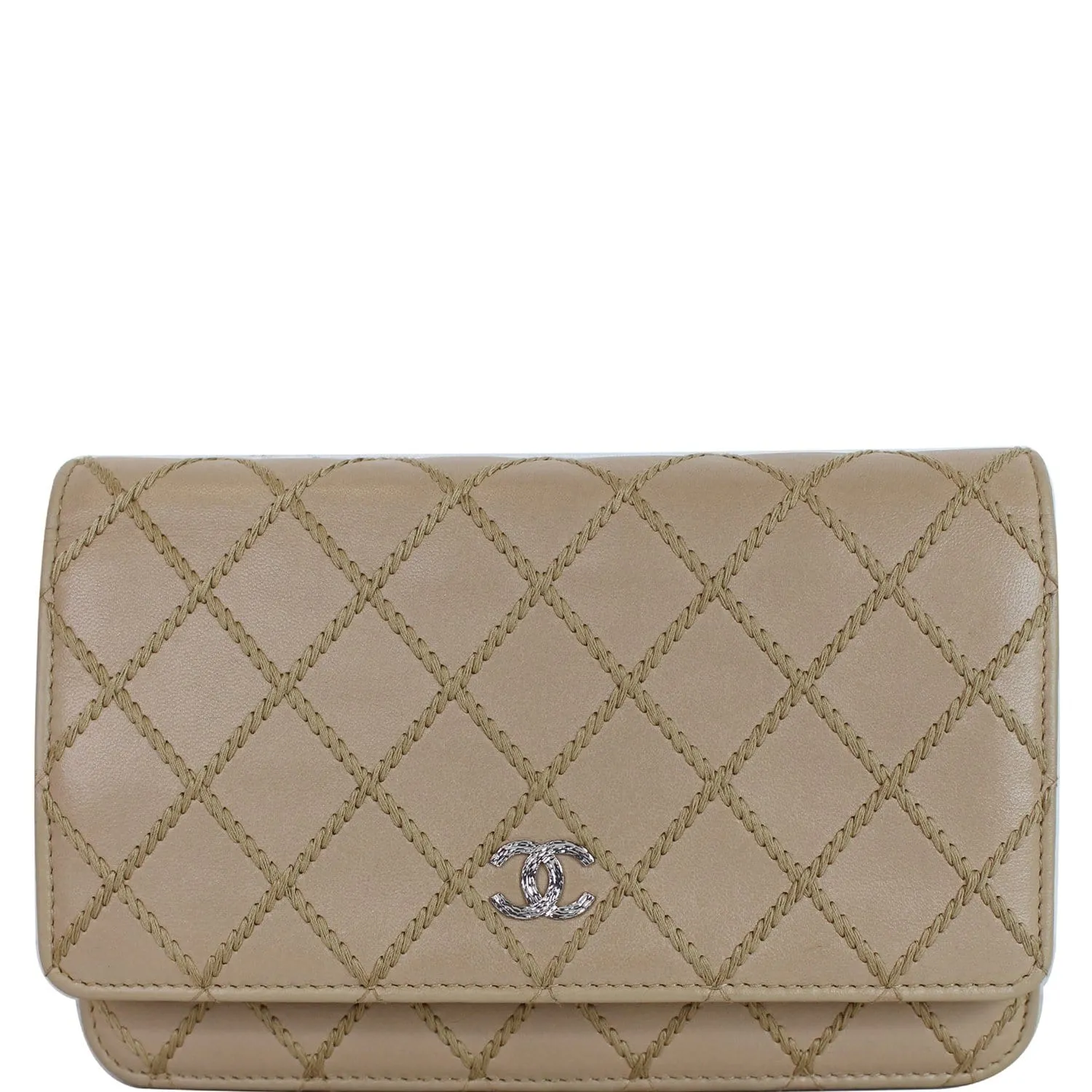 CHANEL Diamond Stitch Wallet On Chain Calfskin WOC Crossbody Bag Beige