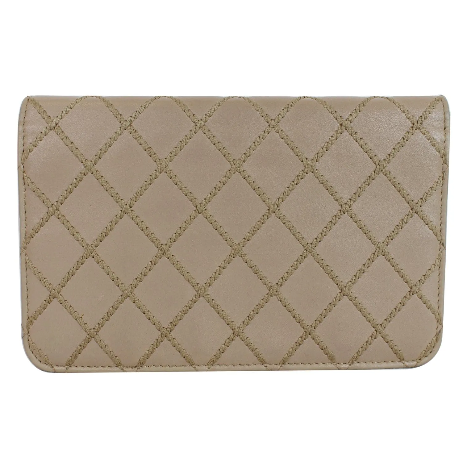 CHANEL Diamond Stitch Wallet On Chain Calfskin WOC Crossbody Bag Beige