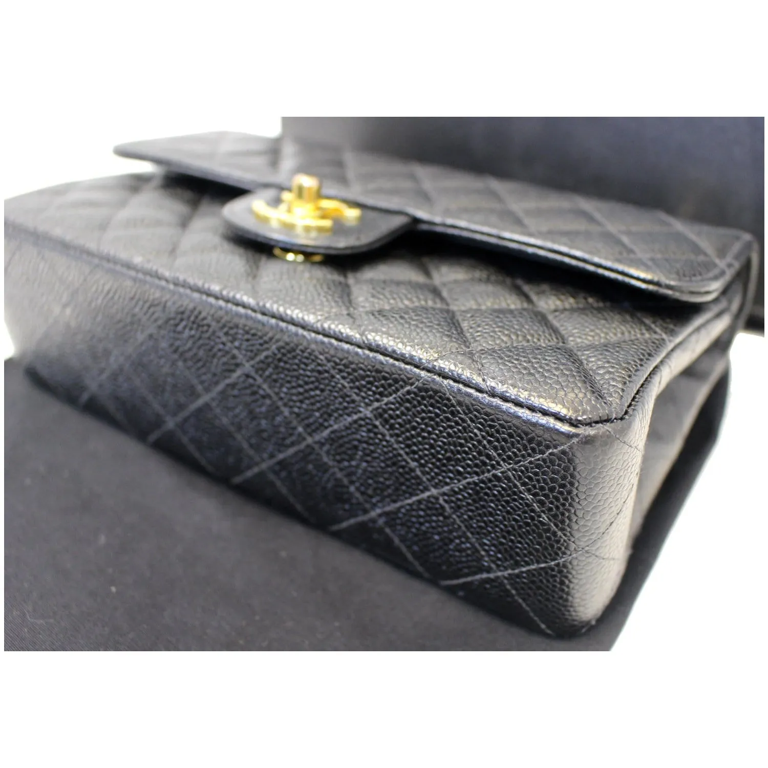 CHANEL Double Flap Small Caviar Leather Shoulder Bag Black