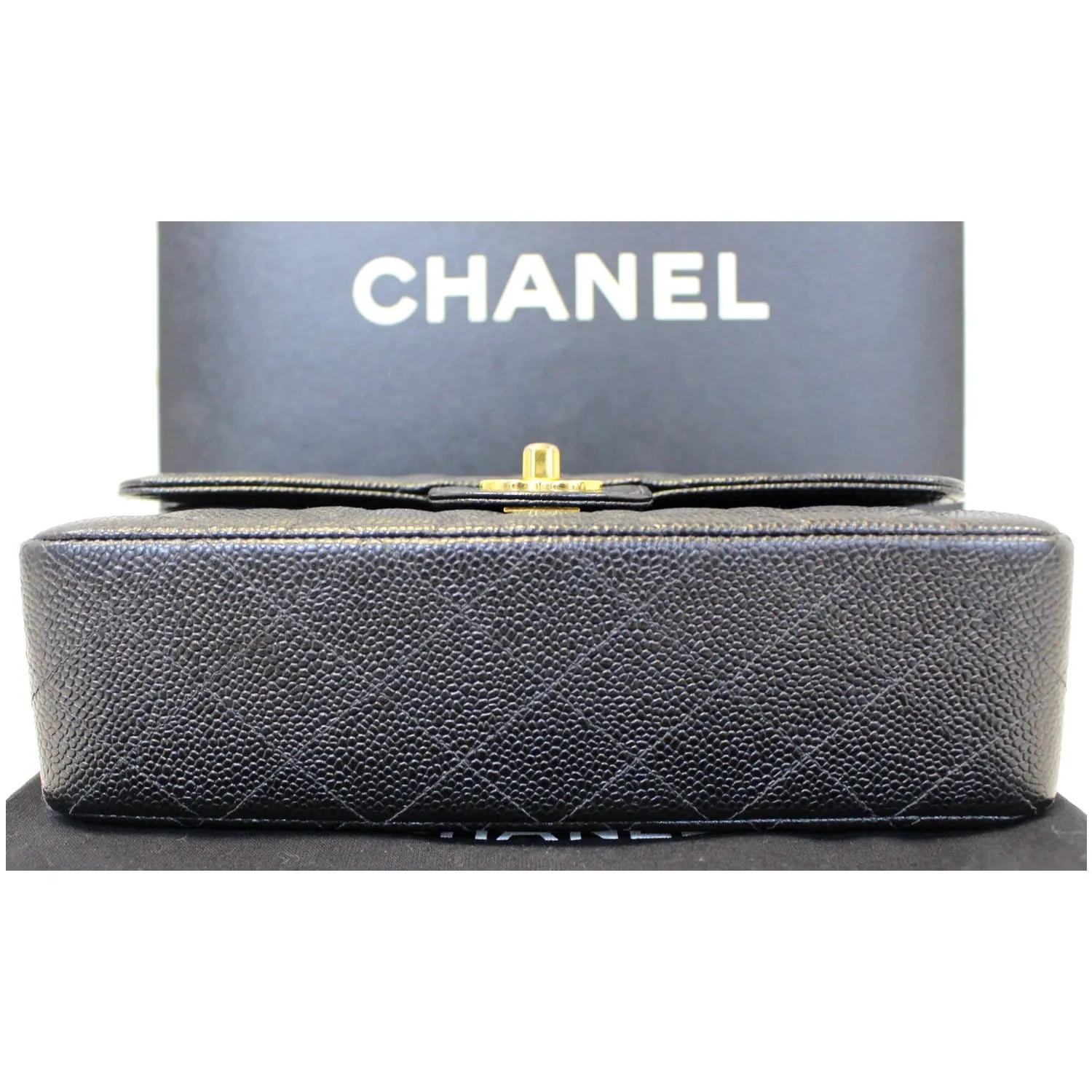 CHANEL Double Flap Small Caviar Leather Shoulder Bag Black