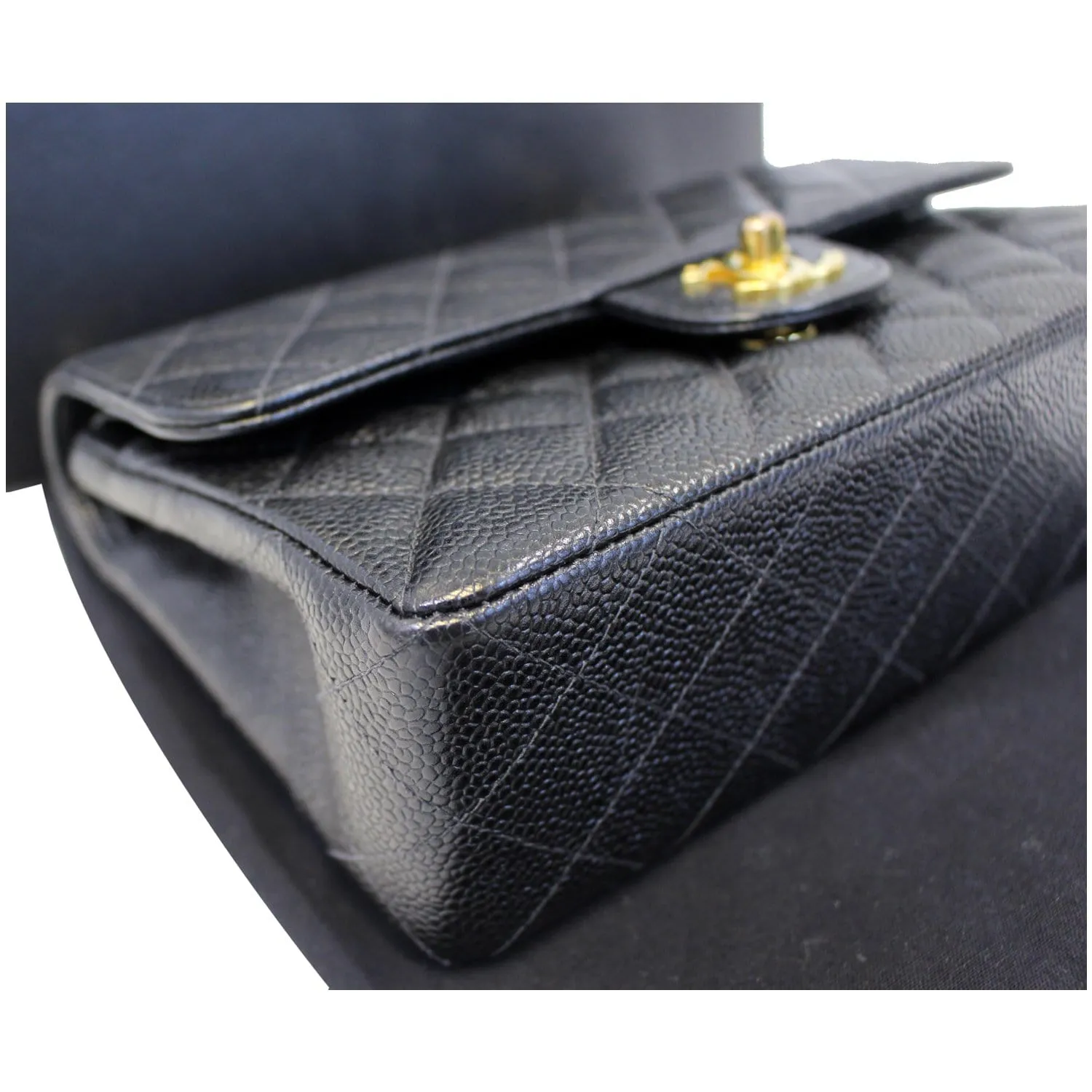 CHANEL Double Flap Small Caviar Leather Shoulder Bag Black