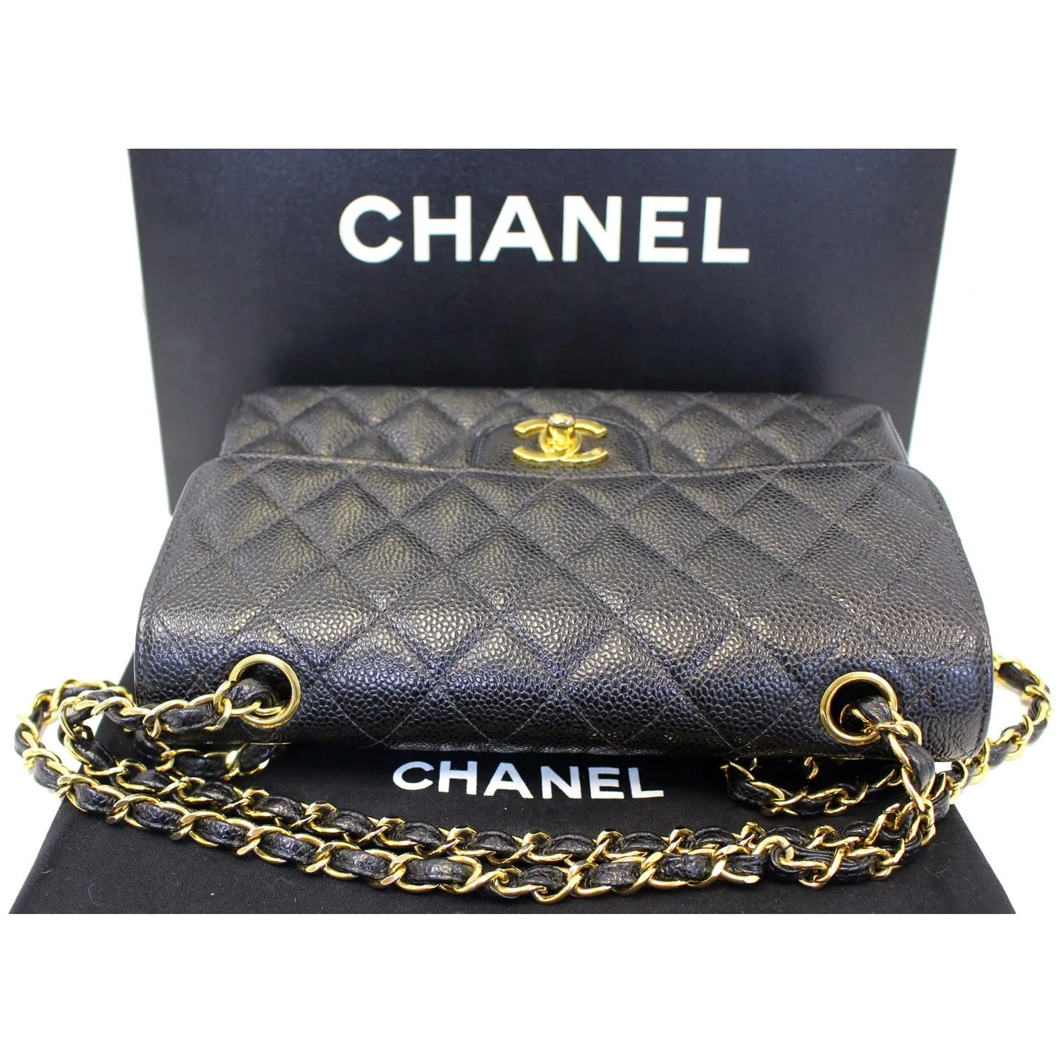 CHANEL Double Flap Small Caviar Leather Shoulder Bag Black