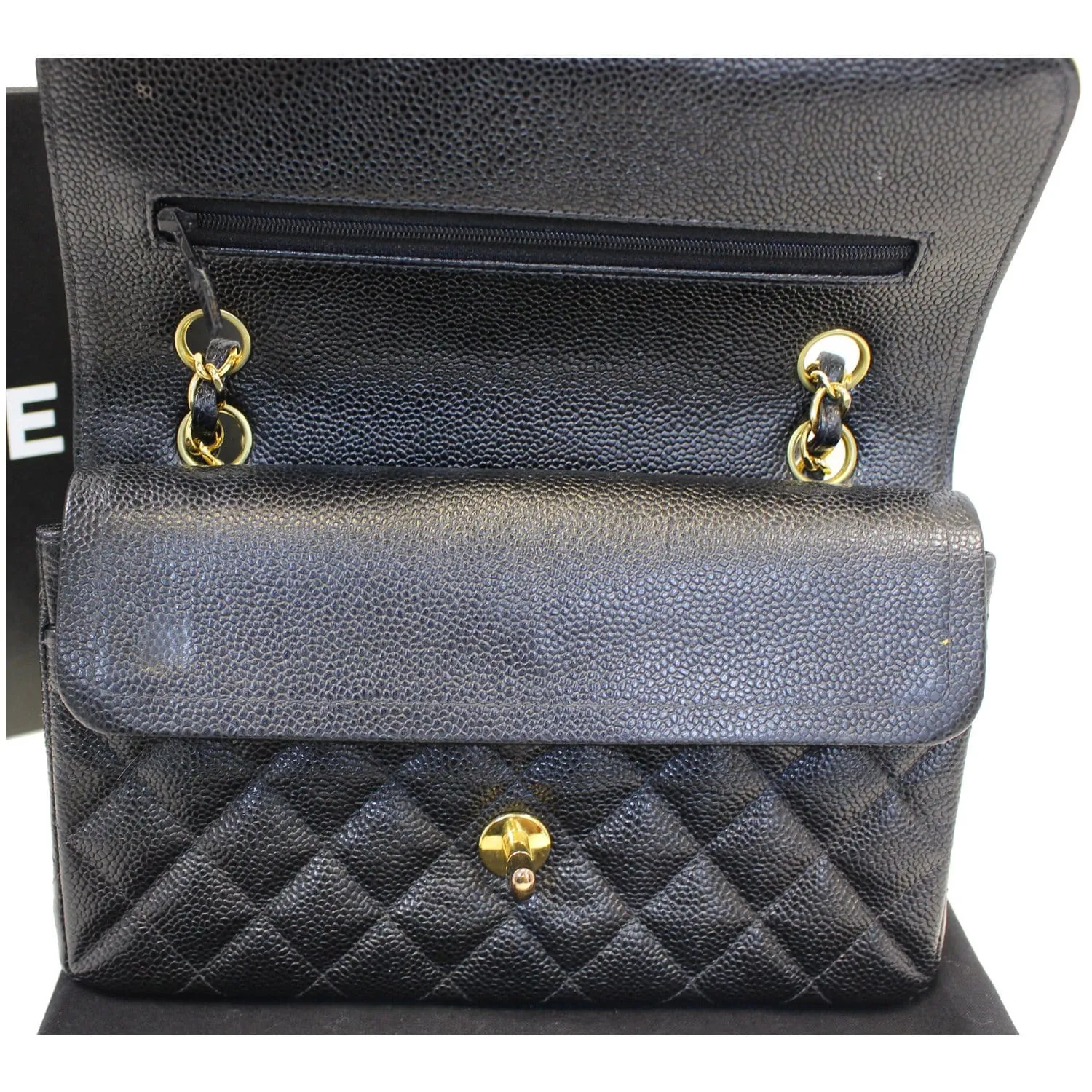 CHANEL Double Flap Small Caviar Leather Shoulder Bag Black