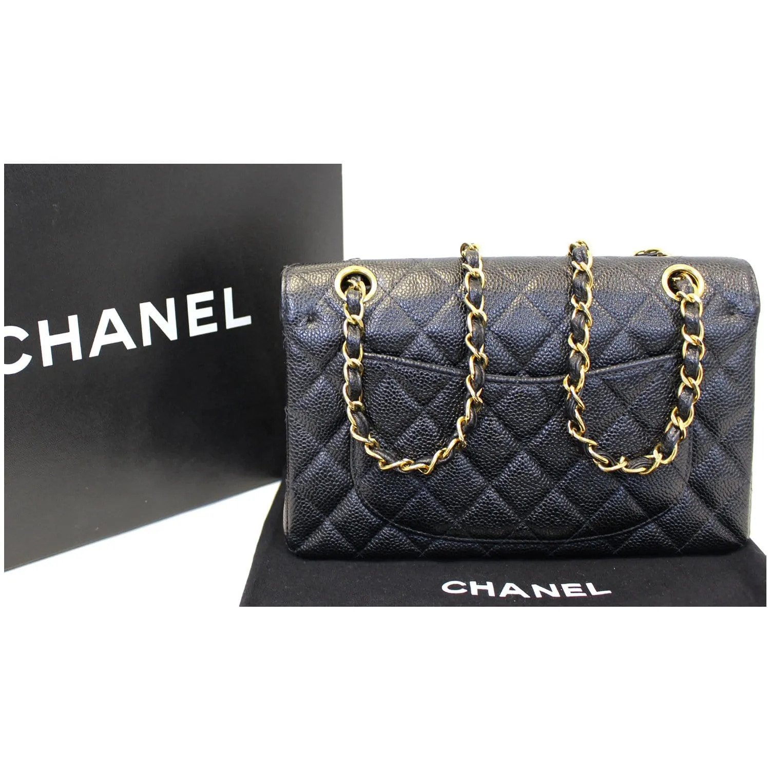 CHANEL Double Flap Small Caviar Leather Shoulder Bag Black