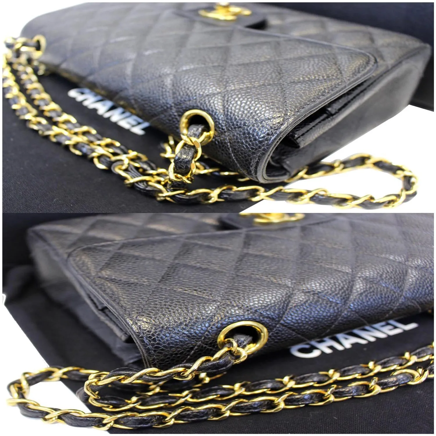CHANEL Double Flap Small Caviar Leather Shoulder Bag Black