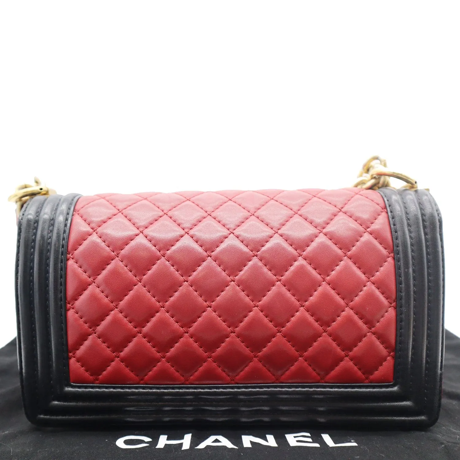 CHANEL Medium Boy Quilted Lambskin Leather Shoulder Bag Black/Red