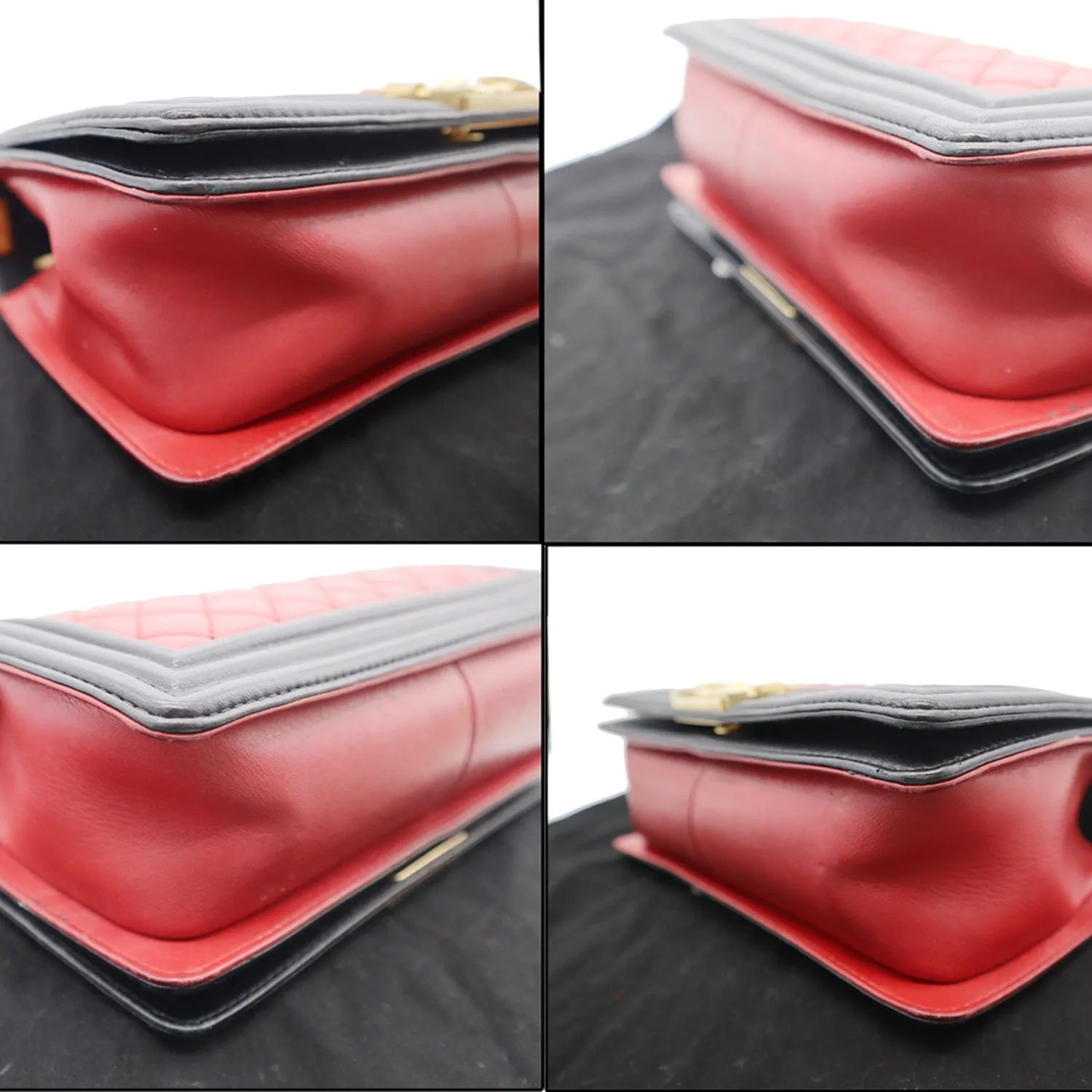 CHANEL Medium Boy Quilted Lambskin Leather Shoulder Bag Black/Red