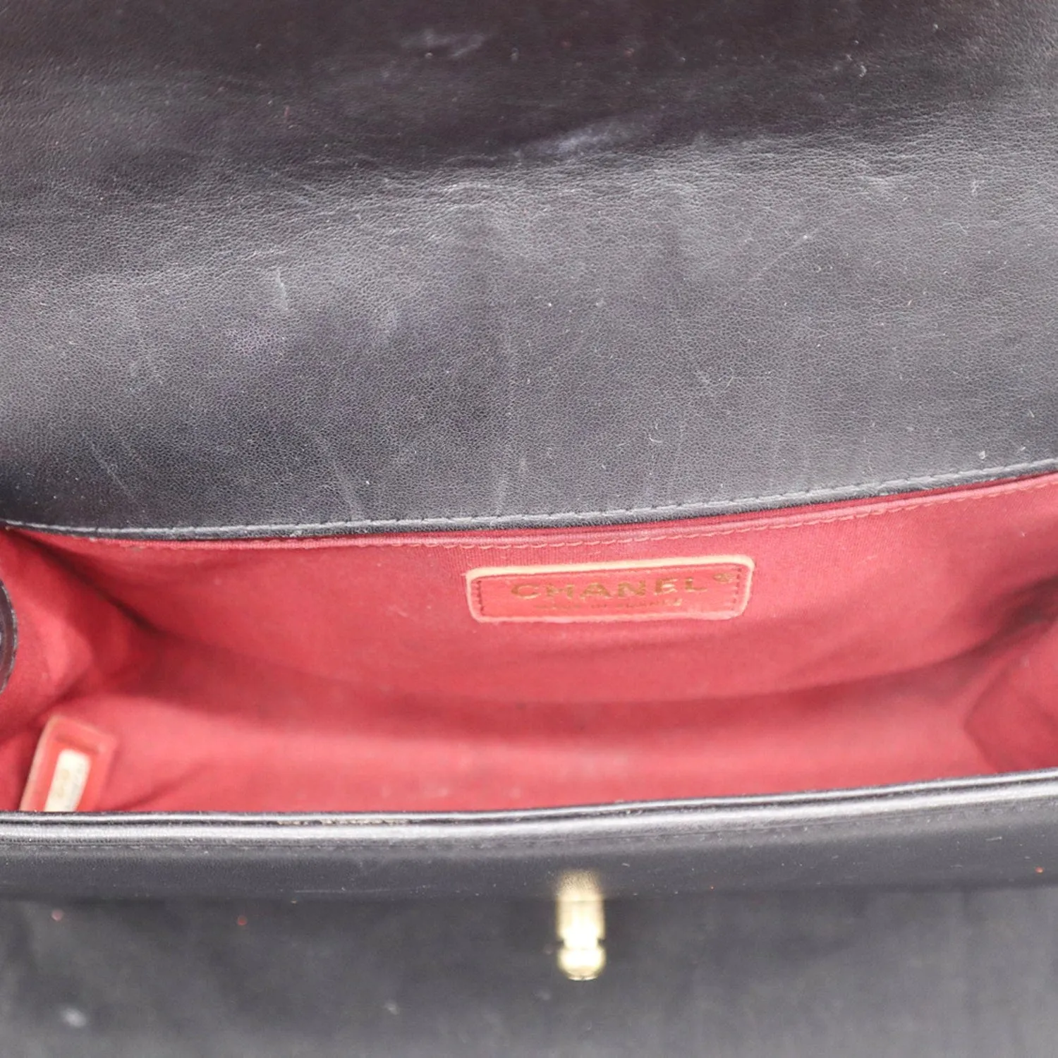 CHANEL Medium Boy Quilted Lambskin Leather Shoulder Bag Black/Red