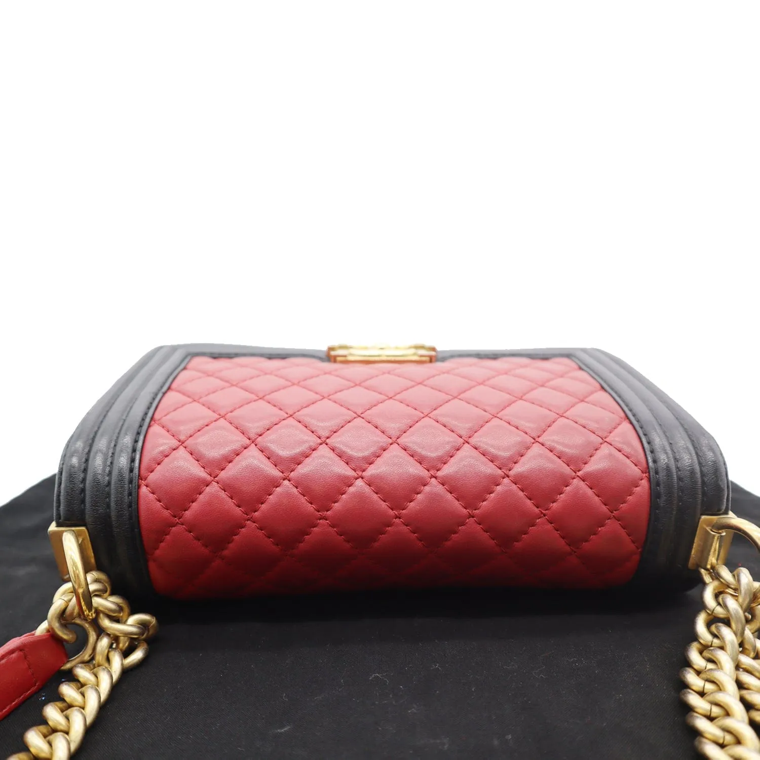 CHANEL Medium Boy Quilted Lambskin Leather Shoulder Bag Black/Red