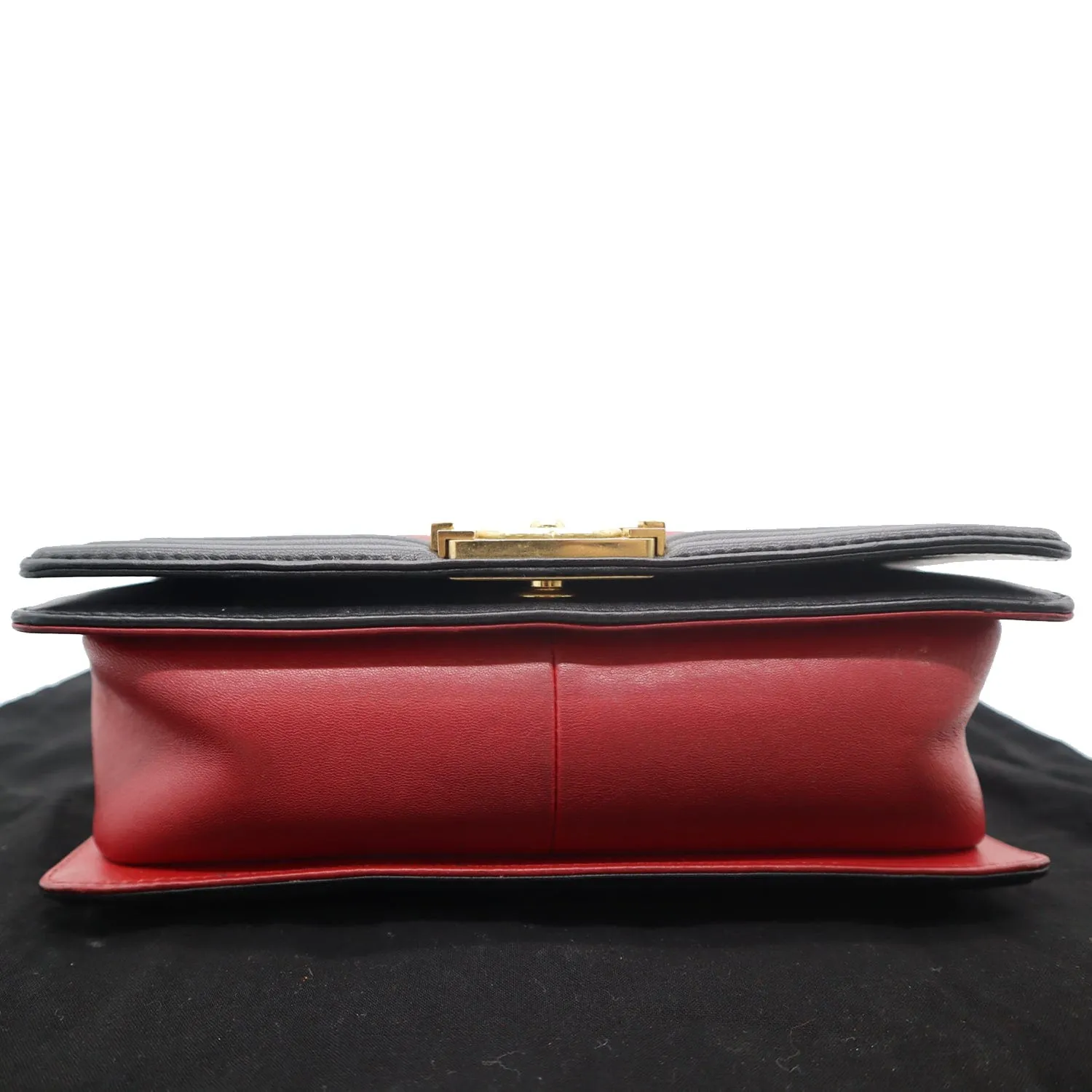 CHANEL Medium Boy Quilted Lambskin Leather Shoulder Bag Black/Red