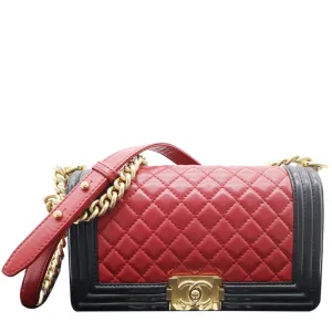 CHANEL Medium Boy Quilted Lambskin Leather Shoulder Bag Black/Red