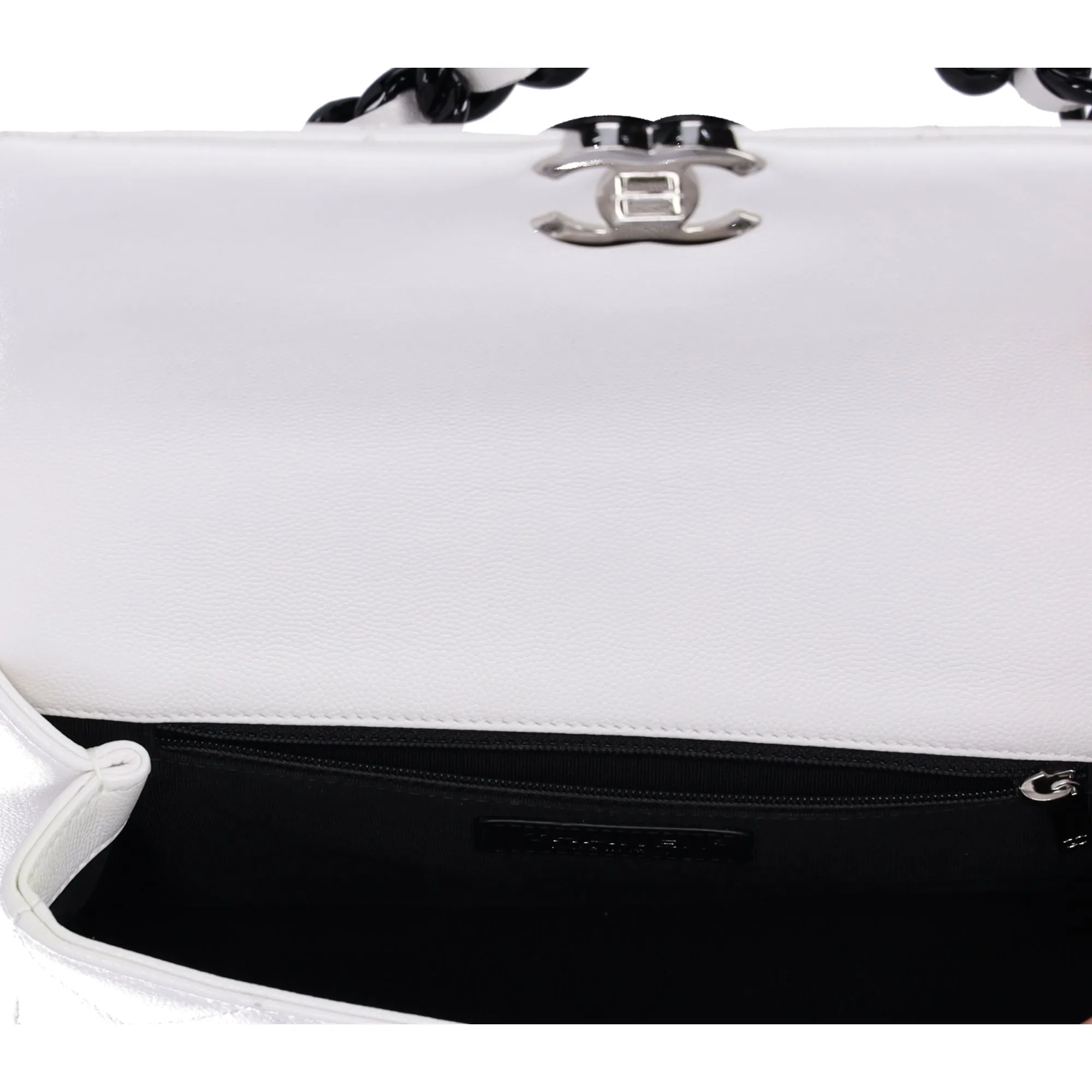CHANEL My Everything Medium Flap Bag Quilted Caviar White w Black Hardware