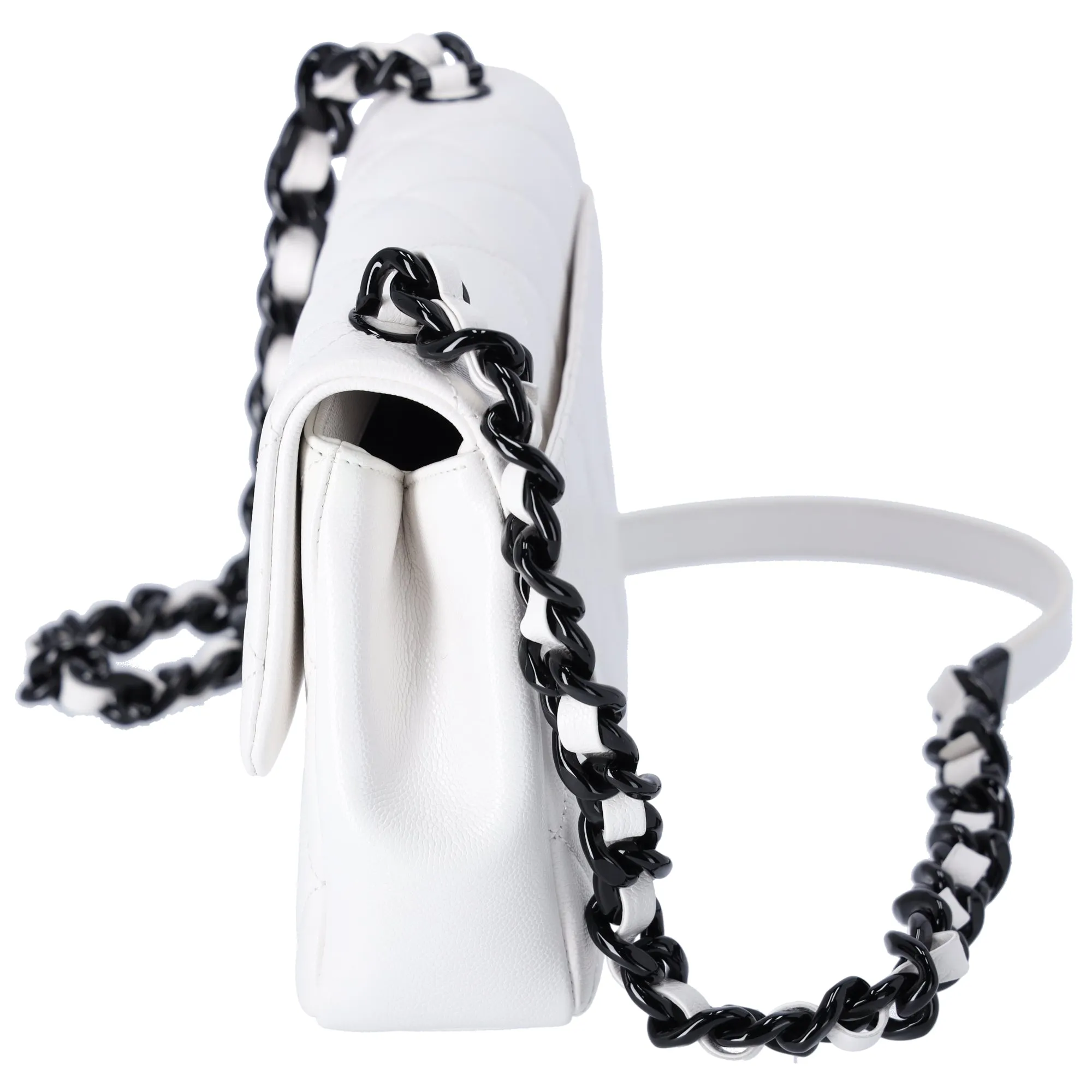 CHANEL My Everything Medium Flap Bag Quilted Caviar White w Black Hardware