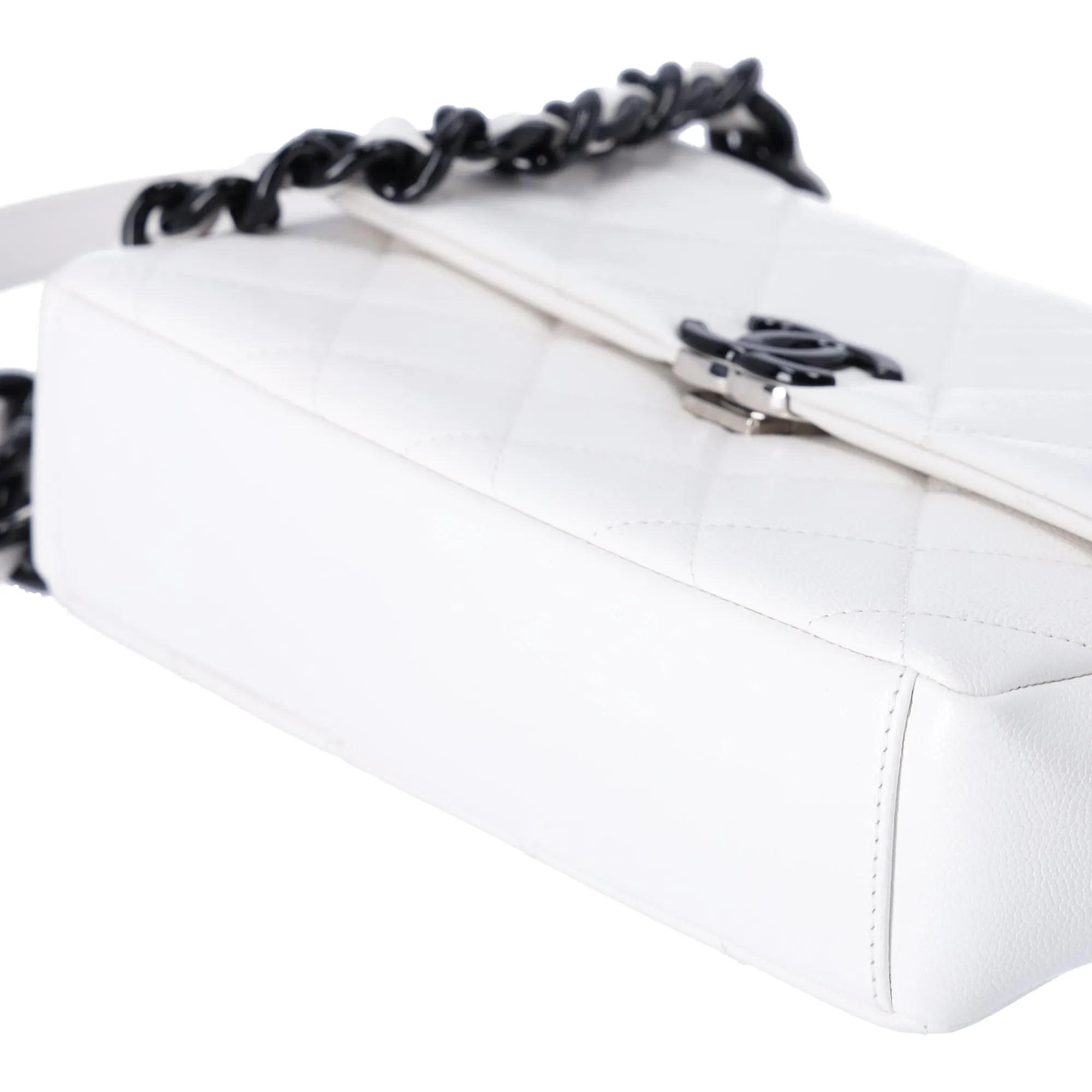 CHANEL My Everything Medium Flap Bag Quilted Caviar White w Black Hardware