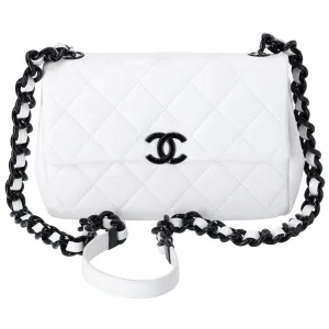 CHANEL My Everything Medium Flap Bag Quilted Caviar White w Black Hardware
