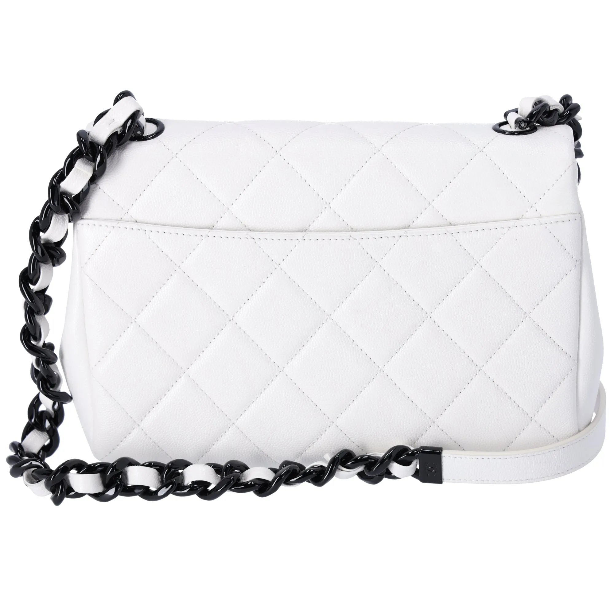 CHANEL My Everything Medium Flap Bag Quilted Caviar White w Black Hardware