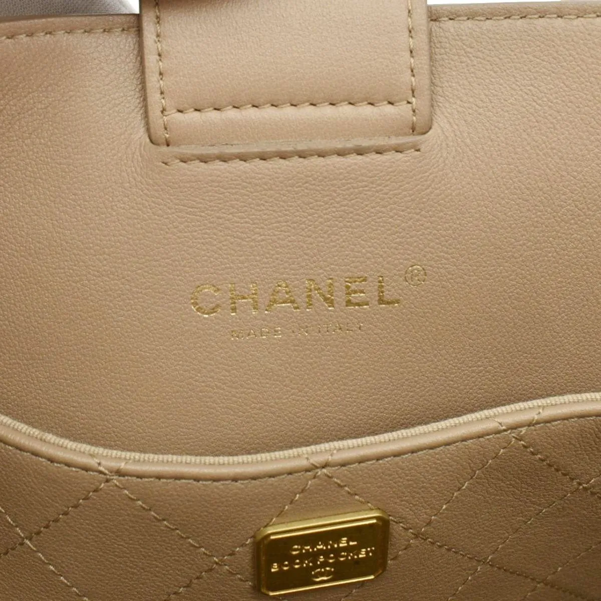 CHANEL Quilted Leather Shopping Tote Bag Beige