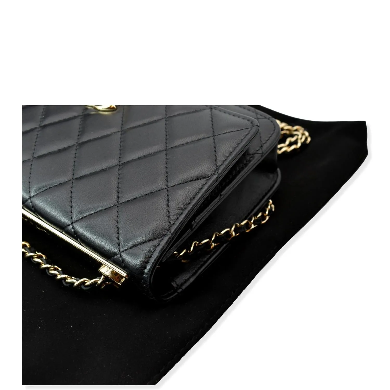 CHANEL Trendy CC Lambskin Leather Wallet On Chain Crossbody Bag Black