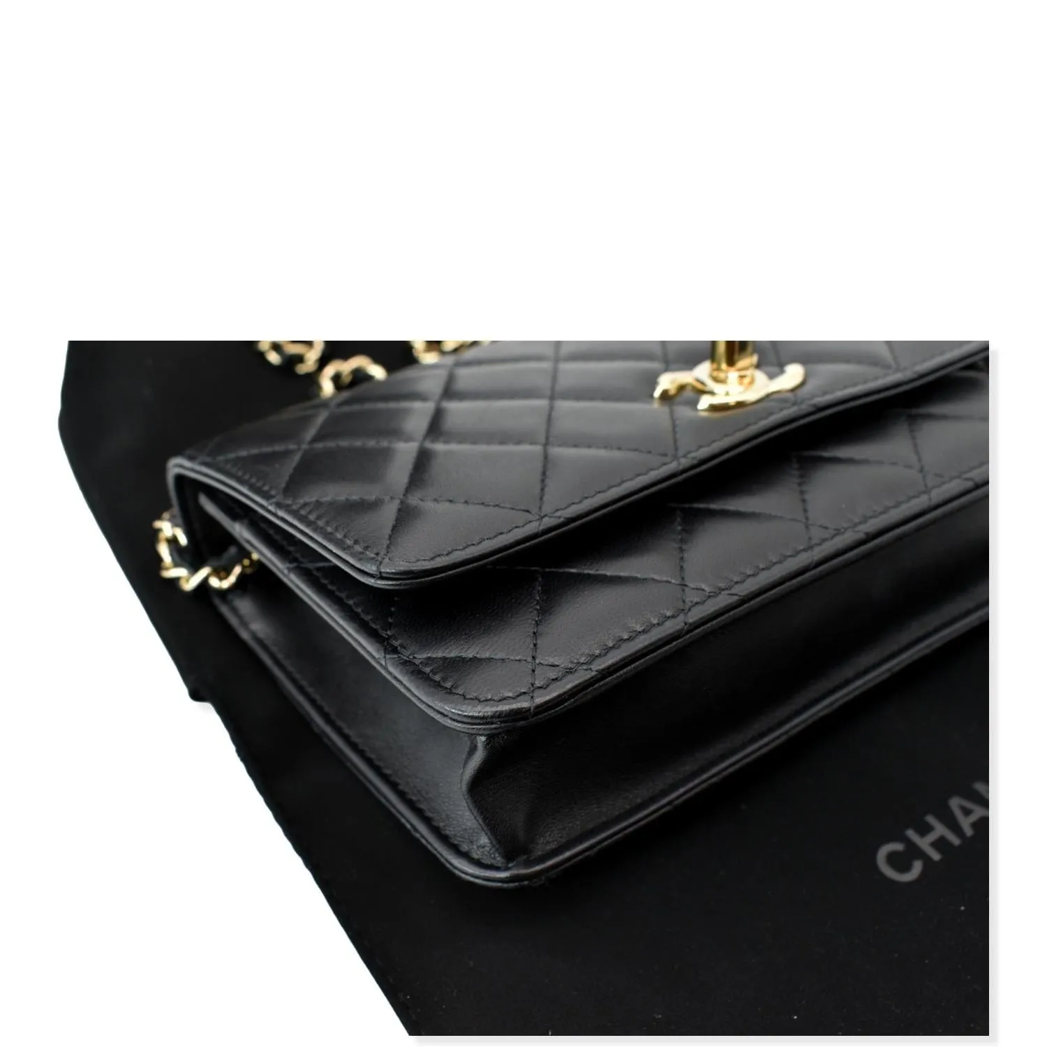 CHANEL Trendy CC Lambskin Leather Wallet On Chain Crossbody Bag Black