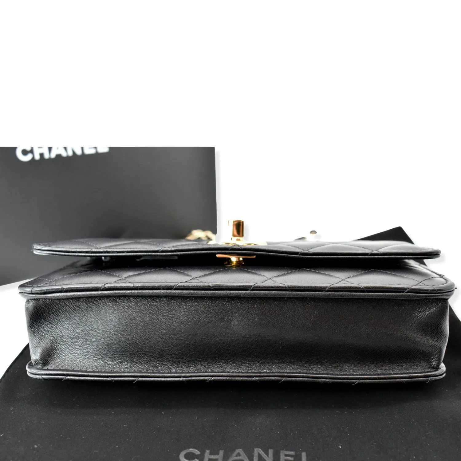 CHANEL Trendy CC Lambskin Leather Wallet On Chain Crossbody Bag Black