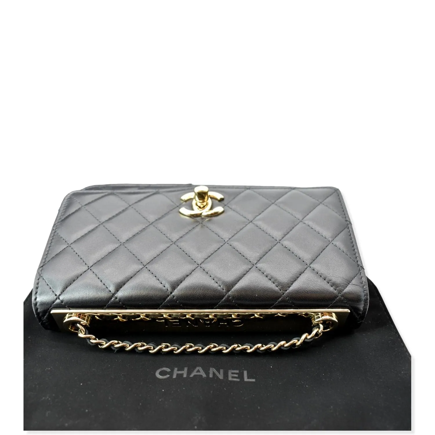 CHANEL Trendy CC Lambskin Leather Wallet On Chain Crossbody Bag Black