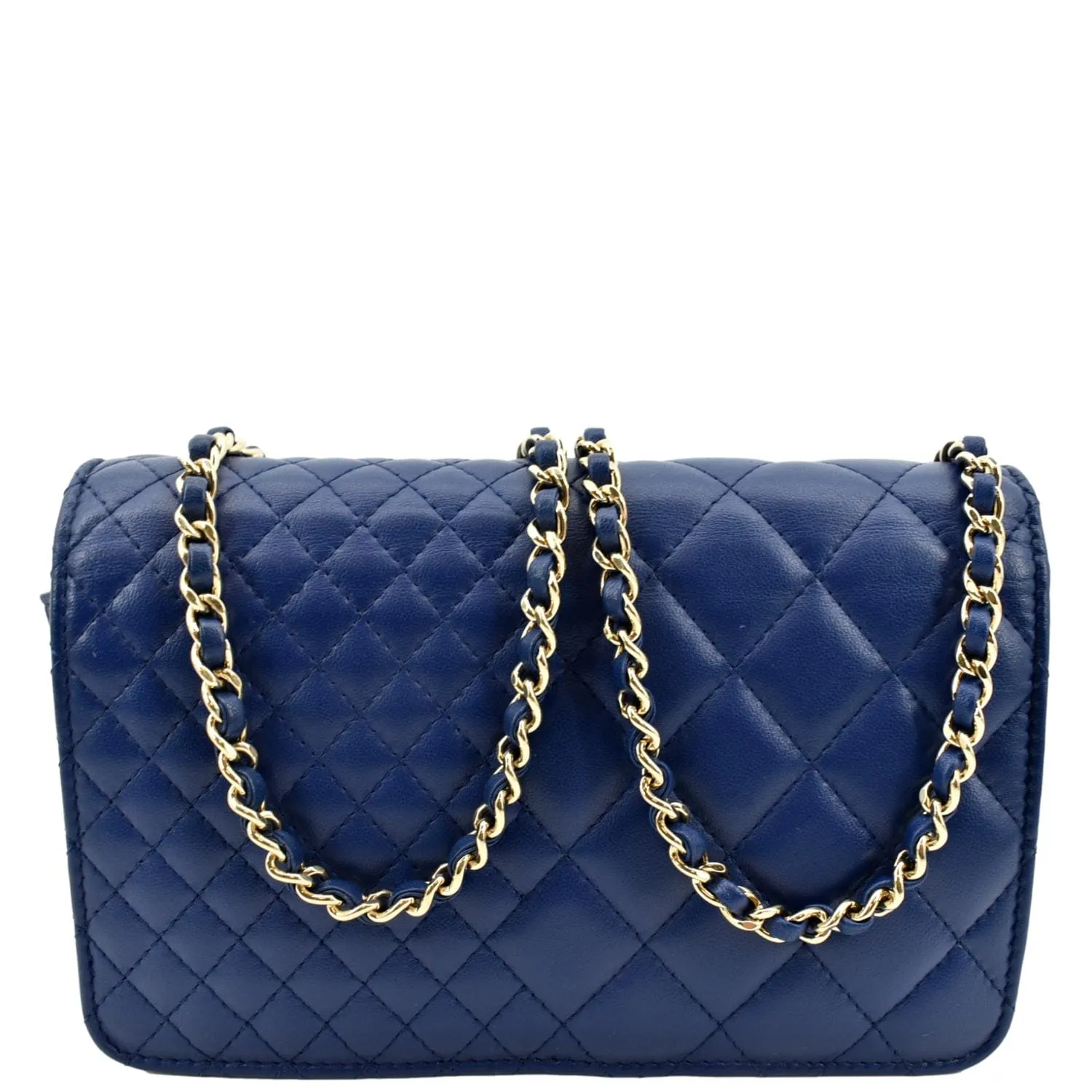 CHANEL Wallet On Chain Quilted Leather Crossbody Bag Blue