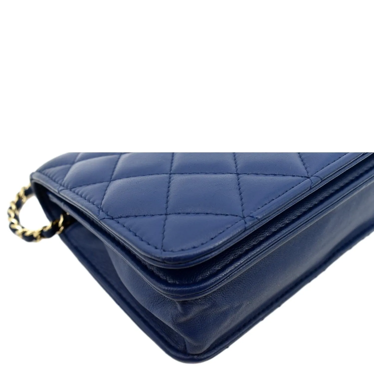 CHANEL Wallet On Chain Quilted Leather Crossbody Bag Blue